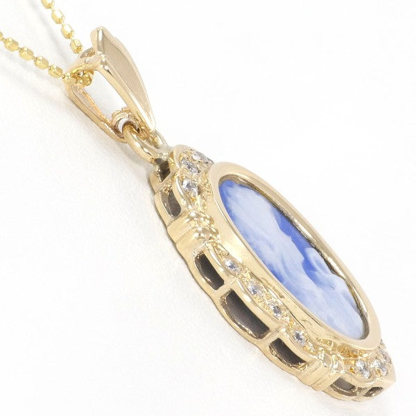 14K Yellow Gold Cameo Necklace with Zirconia Stones - Elegant Vintage Jewelry for Women, Perfect for Weddings, Parties & Special Occasions