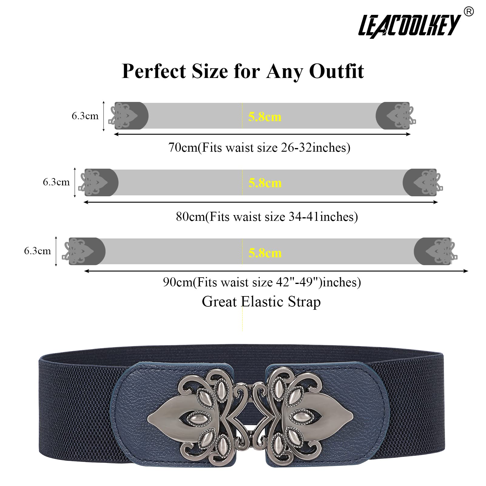LEACOOLKEY Women's Wide Stretch Elastic Waist Belt - Adjustable Vintage Cinch Belt for Dresses, Skirts & High Waisted Pants | Perfect for Casual, Office & Special Occasions
