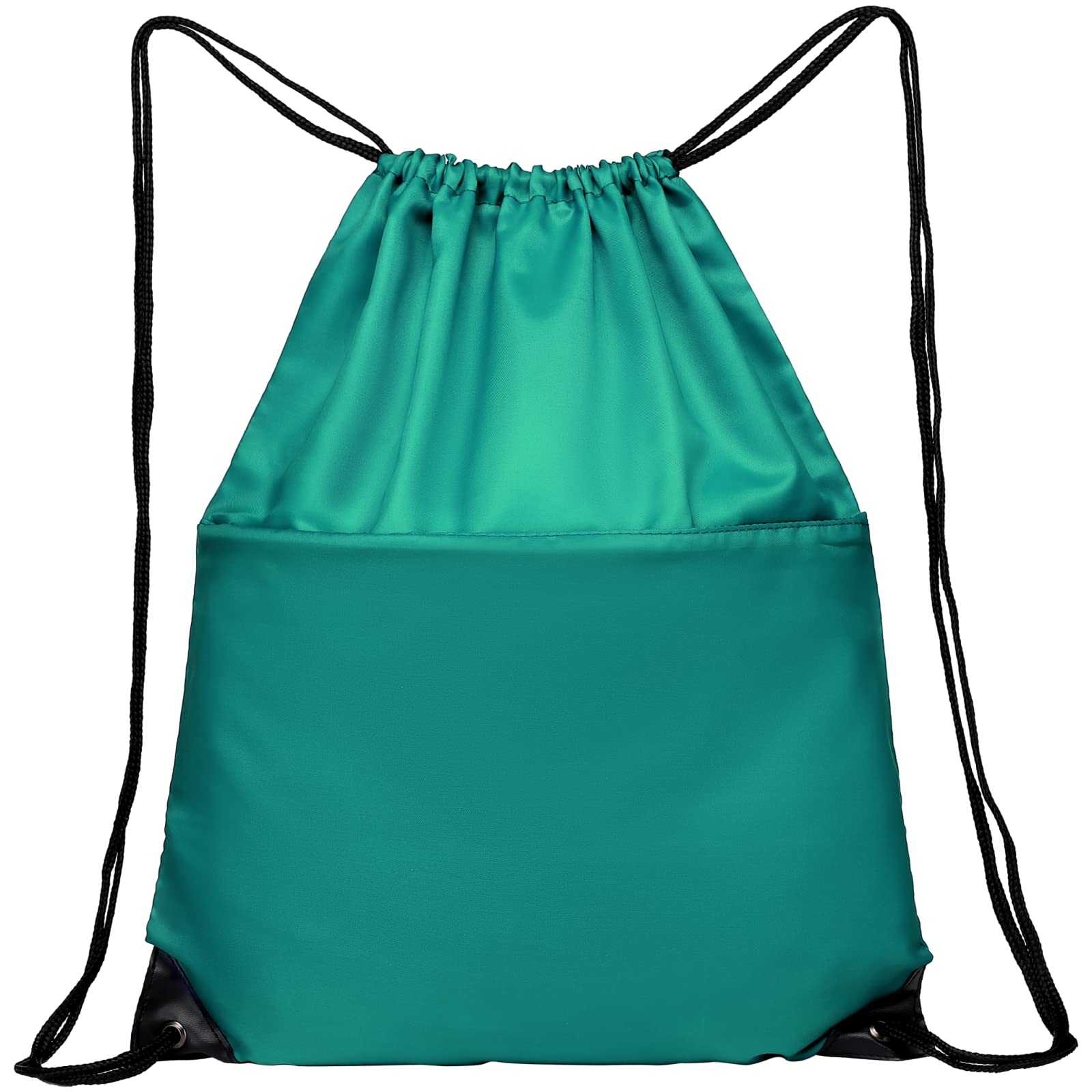 210D Nylon Foldable Drawstring Backpack with Zipper Side Pocket - Lightweight Sports Gym Tote Bag for Men & Women (Teal) - Perfect for Workouts, Travel, and Everyday Use