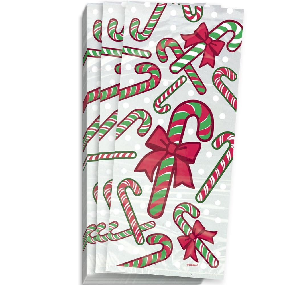 Festive Candy Cane Holiday Cellophane Bags - 20 Pack for Christmas Treats, Party Favors & Gift Wrapping | Perfect for Holiday Baking, Classroom Treats & Stocking Stuffers