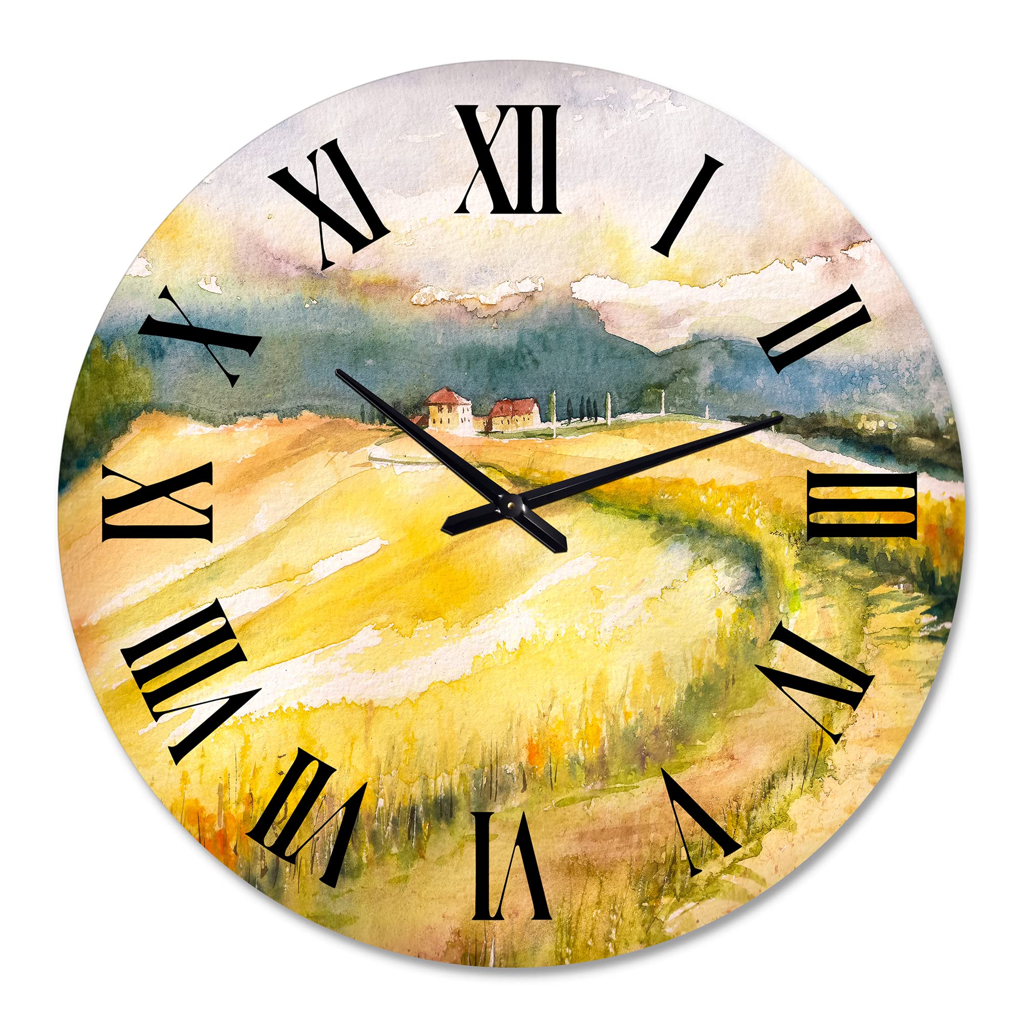 Golden Fields of Tuscany Italy Wall Clock - Large Rustic Country Landscape Wall Decor for Living Room, Kitchen, Office | Perfect Farmhouse Home Décor Gift