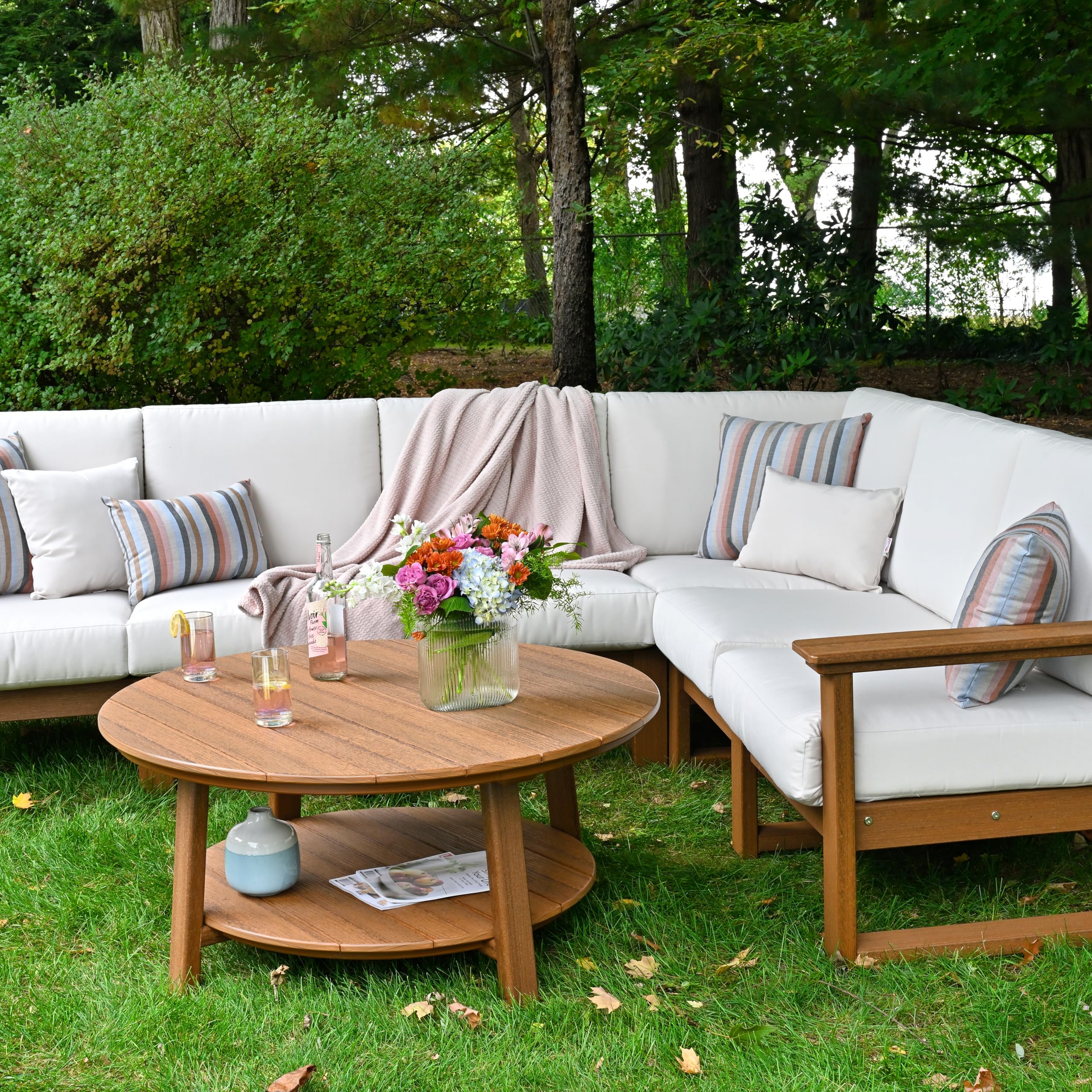 Premium Poly Lumber Outdoor Conversation Table - Antique Mahogany Finish - Weather-Resistant Patio Furniture for Garden, Deck & Poolside Gatherings