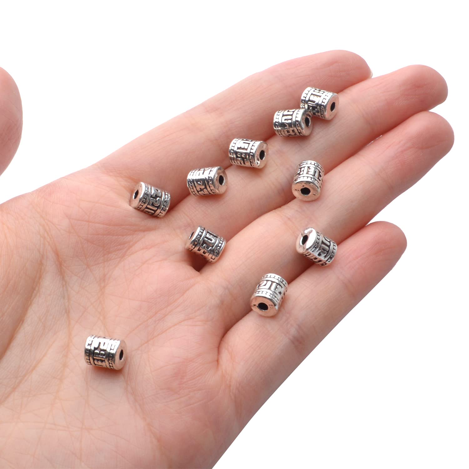 Antique Silver Plated Tibetan Rondelle Spacer Beads - 60pcs Alloy Tube Beads for DIY Bracelet, Necklace & Jewelry Making - Perfect for Boho, Vintage & Handmade Craft Projects