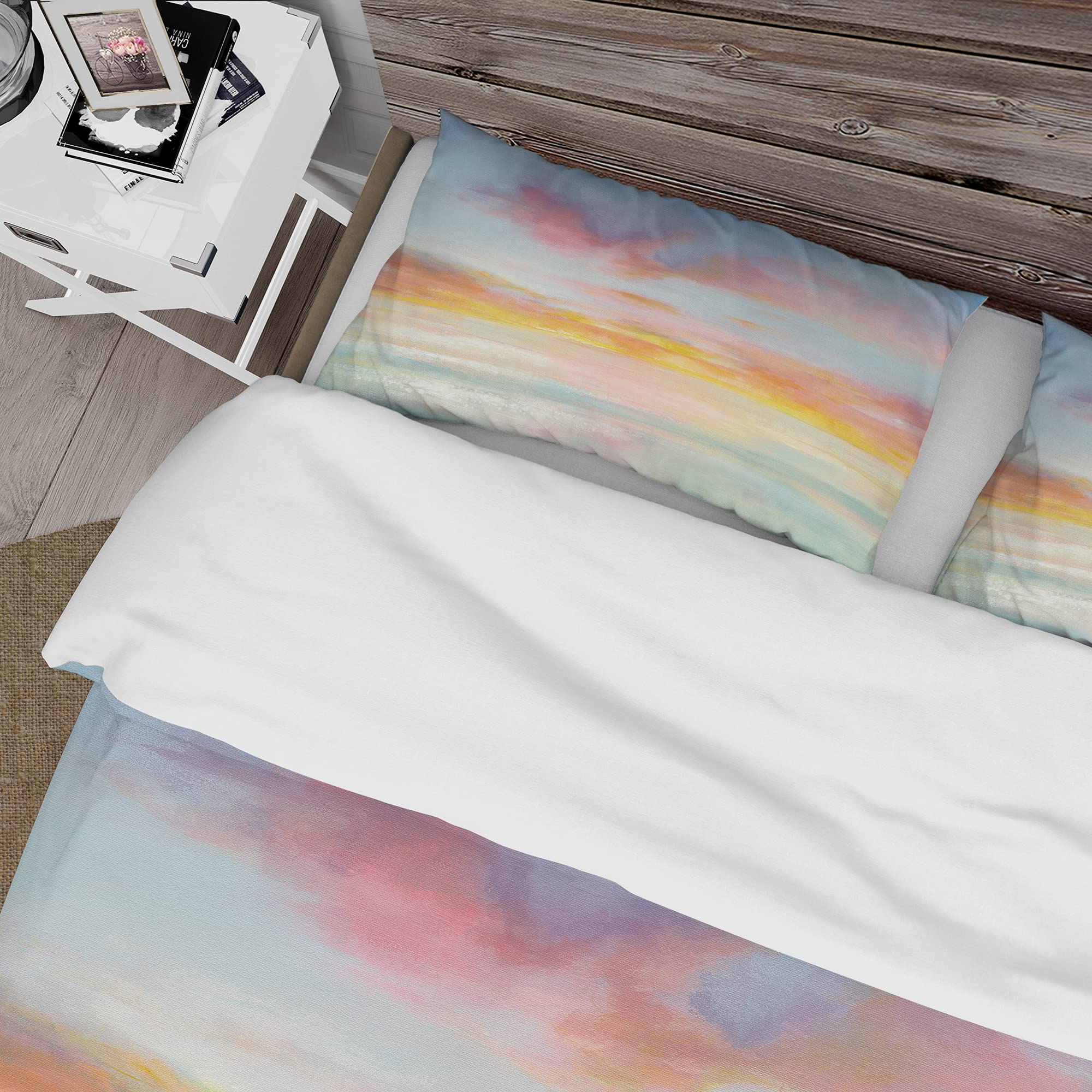 Pastel Pink Blue Clouds Duvet Cover Set King - Nautical Coastal Bedding for All Seasons