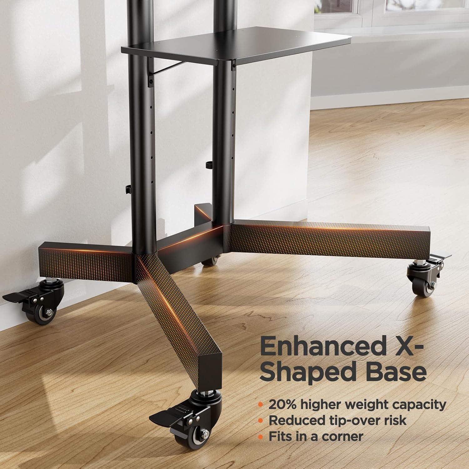 Perlegear Adjustable Rolling TV Stand with Wheels - Mobile TV Cart for 32-85 Inch Screens (Up to 132 lbs), Height Adjustable TV Stand with Metal Shelf & Lockable Casters, Max VESA 600x400mm - Perfect for Living Room, Bedroom, Office or Classroom