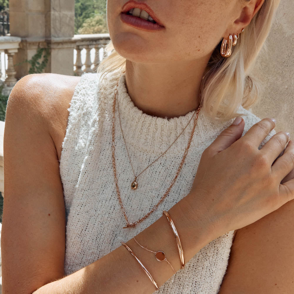 Rose Gold Elongated Dome Hoop Earrings for Women - Elegant Dangle Earrings for Parties, Weddings & Everyday Wear