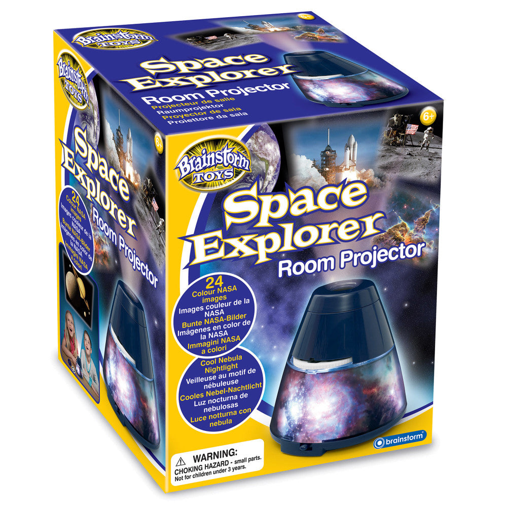 Brainstorm Toys Space Explorer Room Projector with NASA Images - Multi-Language Starry Night Light for Kids' Bedroom & Home Decor