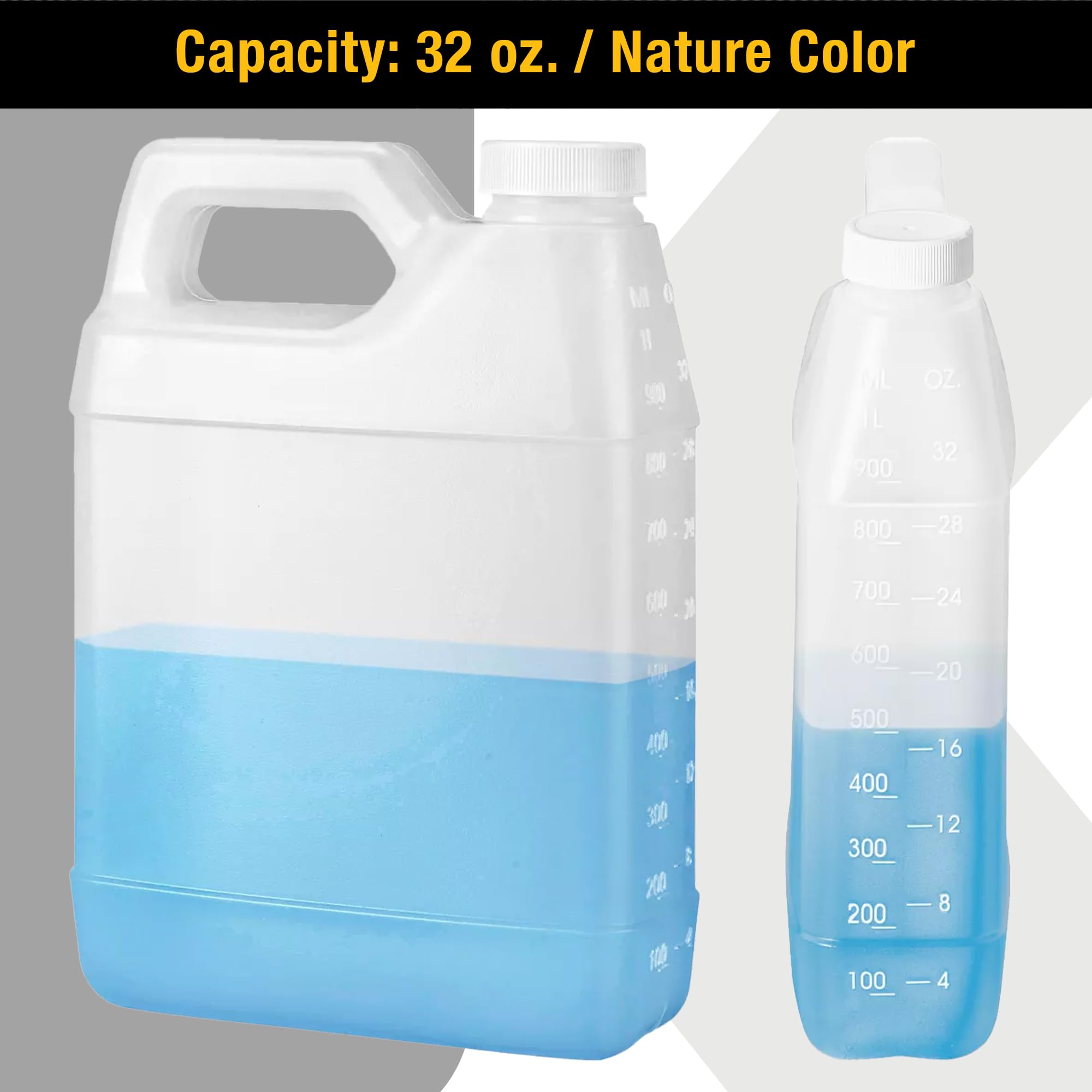 32oz Plastic Jugs with Lids - BPA Free HDPE Water Storage Containers with Ergonomic Handle | FDA Approved, Made in USA | Perfect for Camping, Kitchen, Office & Outdoor Activities (1 Pack, Natural Color, 32 Fl Oz)