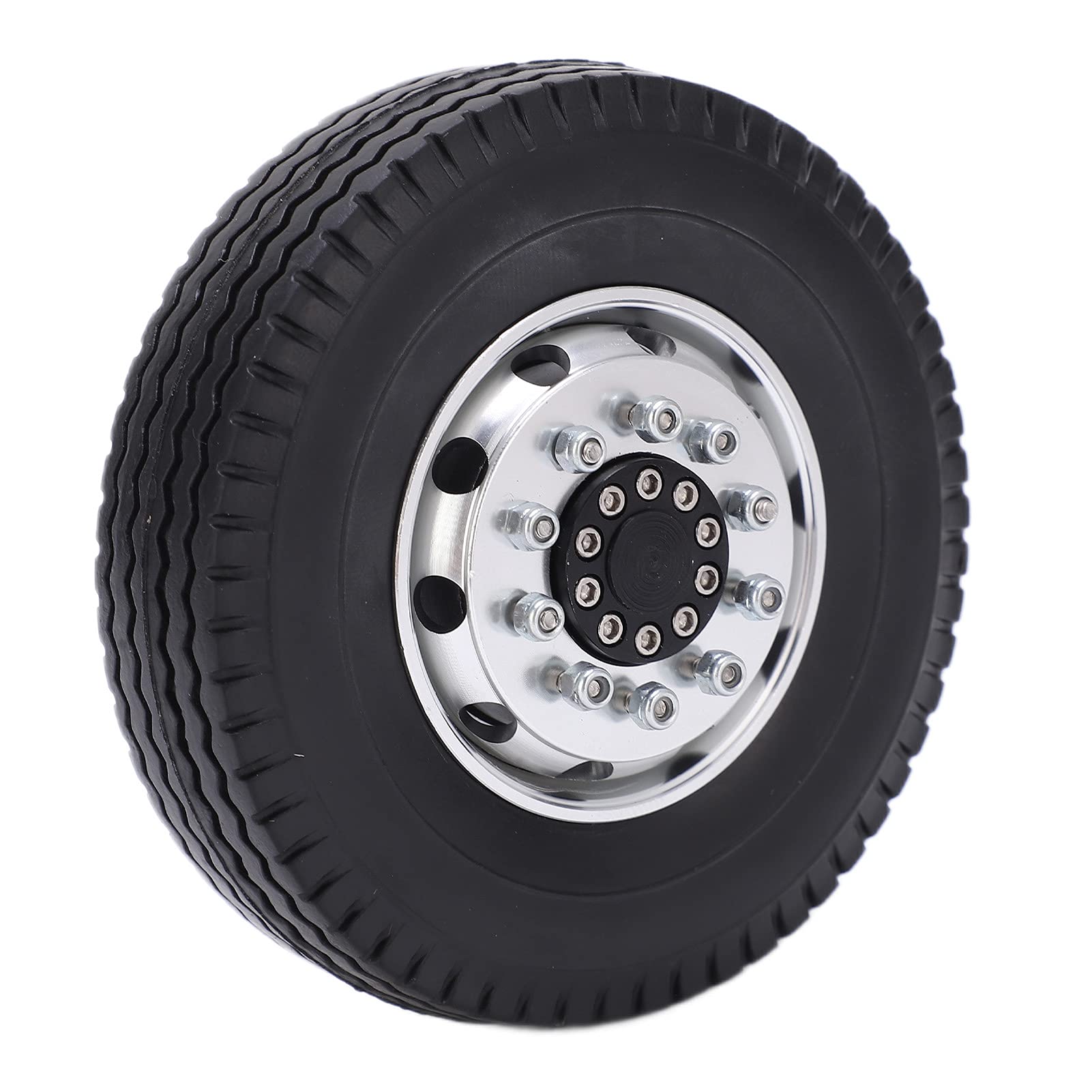 2Pcs Black Metal RC Front Hub with 22mm Rubber Tires for Tamiya 1/14 Trailer Tractor Truck - Durable Replacement Parts for Off-Road RC Vehicle Racing & Crawling Scenes