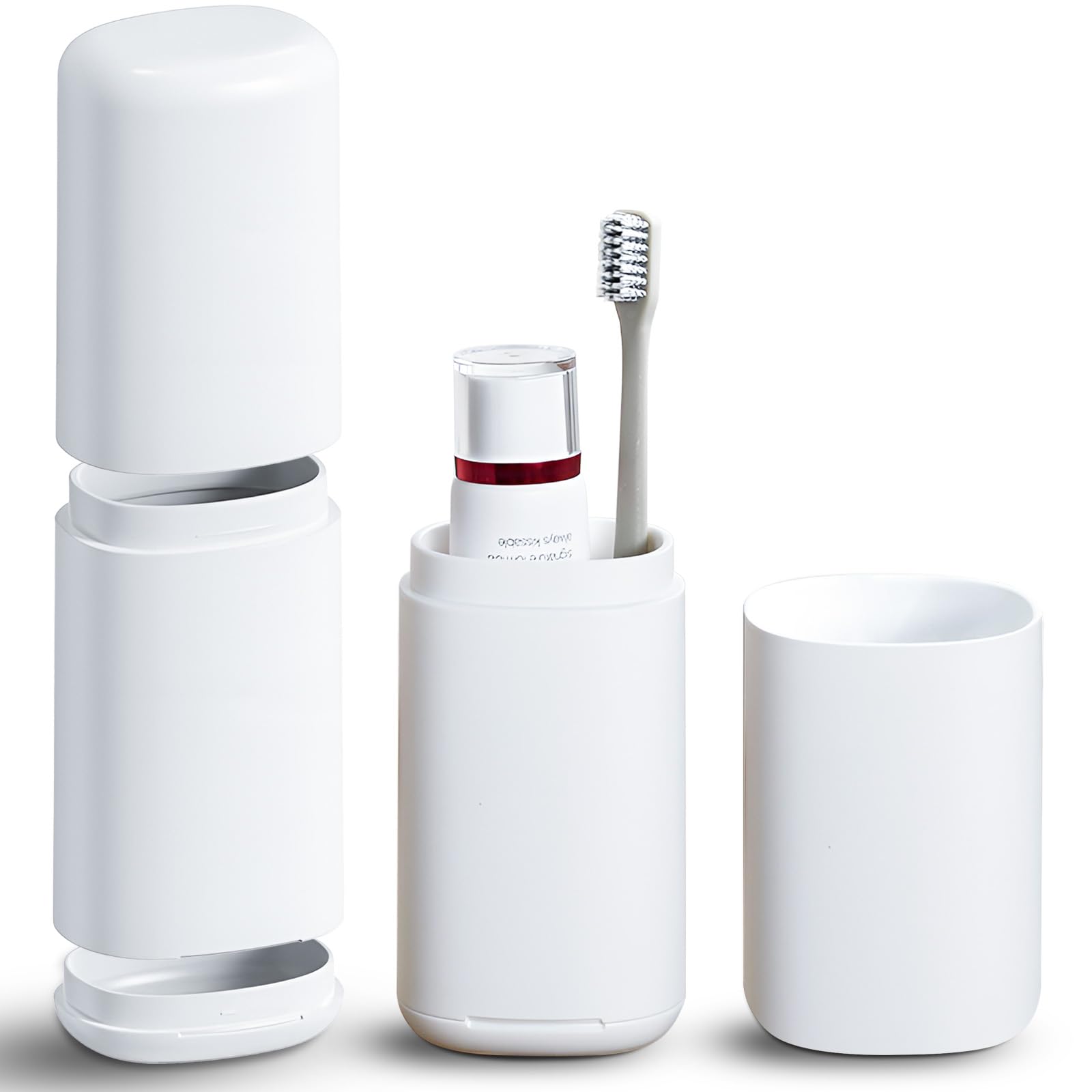 Portable Travel Toothbrush Holder with Cup Lid & Detachable Bottom - Compact Toothpaste and Toothbrush Organizer - Durable PP Material - Perfect for Travel, Camping, Gym, School, Office & Daily Use (1 Pack, White)