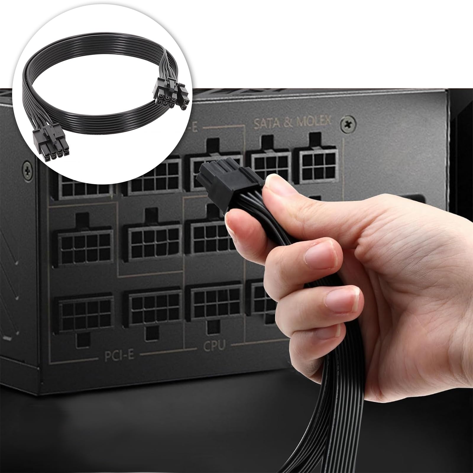 Premium 8 Pin to 6+2 Pin PCIE Power Cable - 65cm GPU Extension for Corsair & Thermaltake PSUs | Male to Male Modular Adapter for Gaming PCs, Workstations & Crypto Mining Rigs