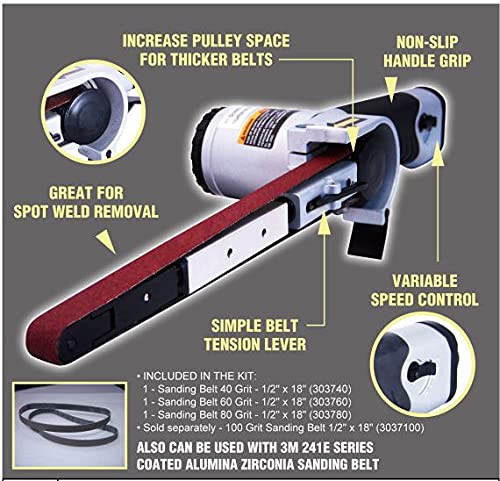Astro Pneumatic Air Belt Sander - 1600 RPM Straight Handle Air Sander with Variable Speed Control for Spot Weld Removal | Non-Slip Grip Handle | Perfect for Automotive Repair, Metalworking & Wood Sanding