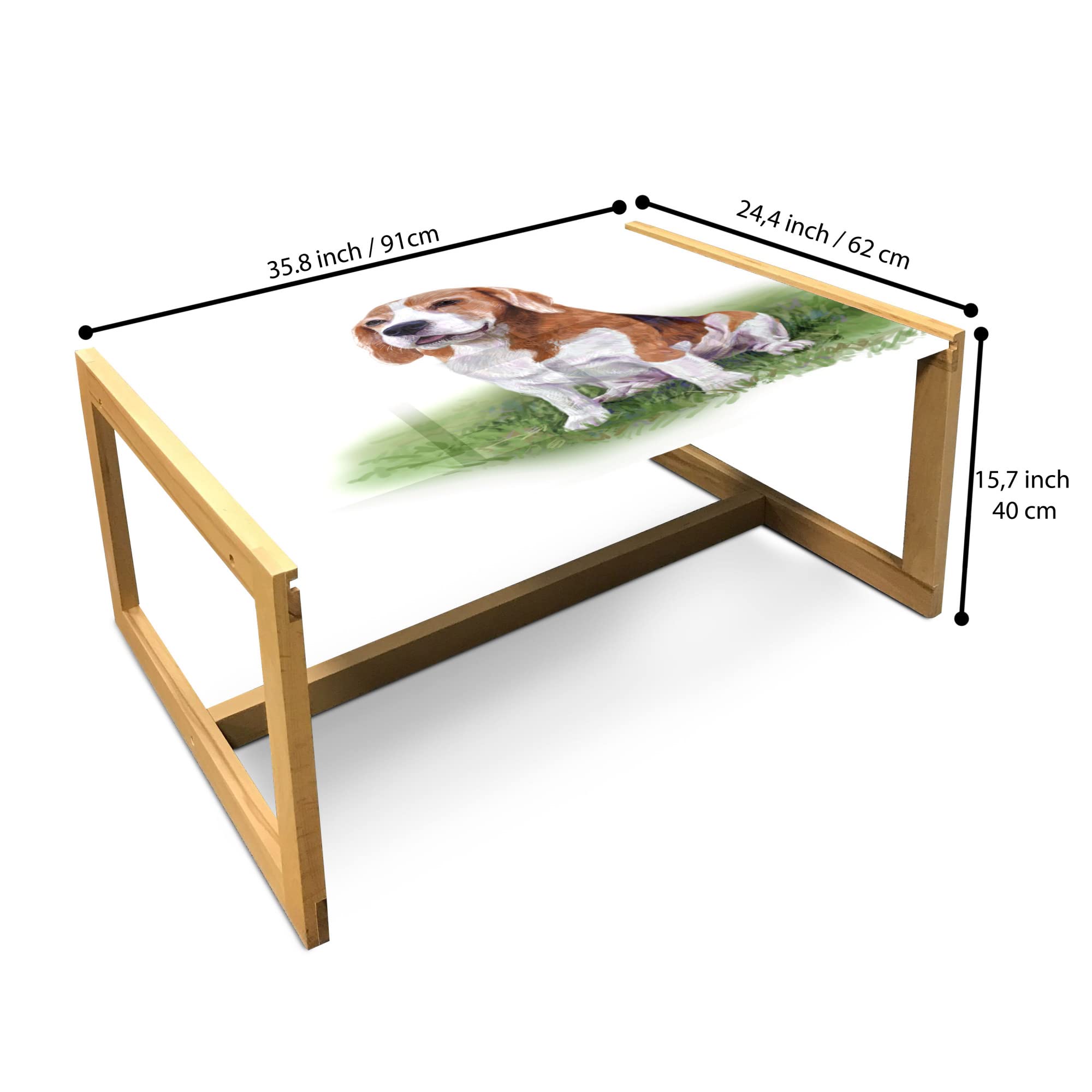 Ambesonne Beagle Coffee Table - Wooden Frame Acrylic Glass, Rosewood Caramel for Office & Dorm Decor