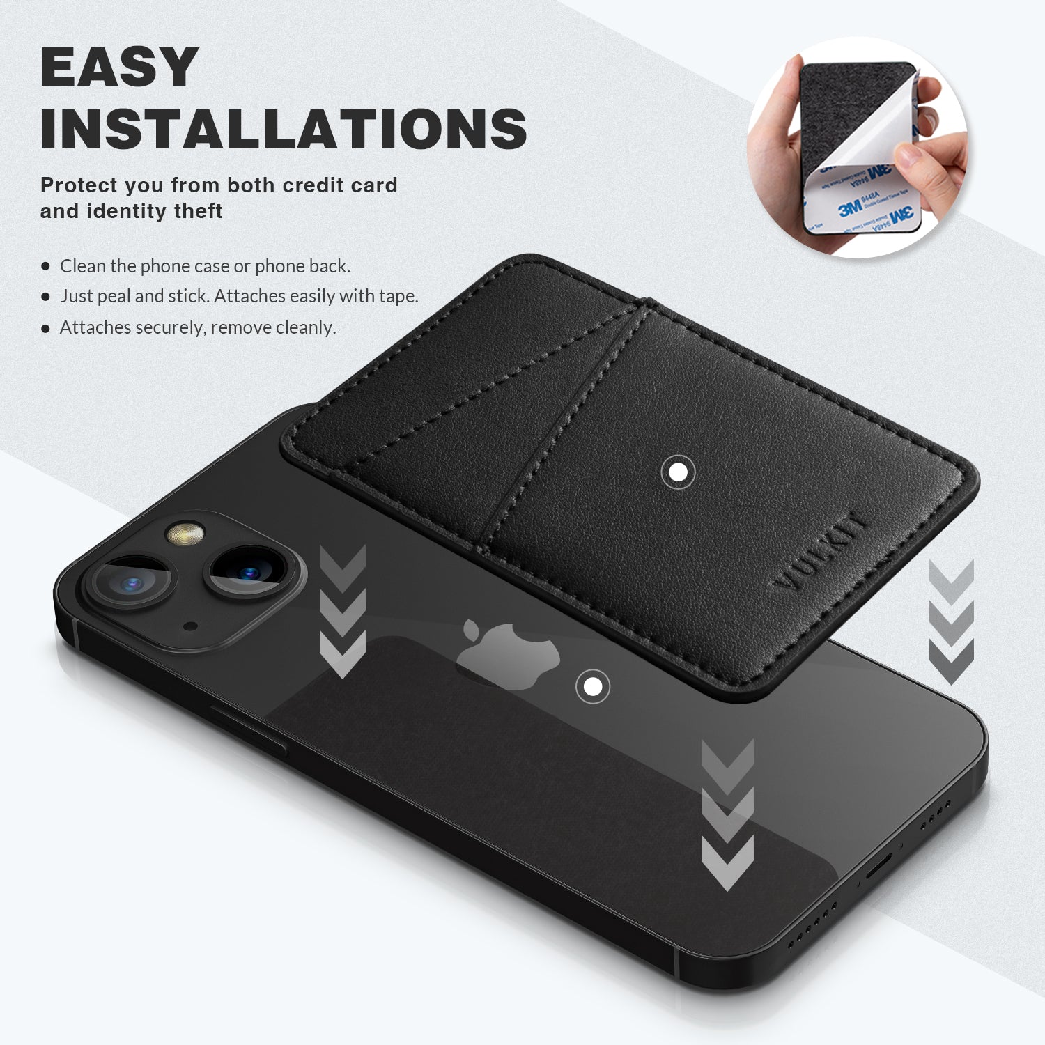 VPA101 Slim Leather Adhesive Phone Card Holder - RFID Blocking Wallet for Credit Cards & IDs - Perfect for Travel, Work, and Everyday Use
