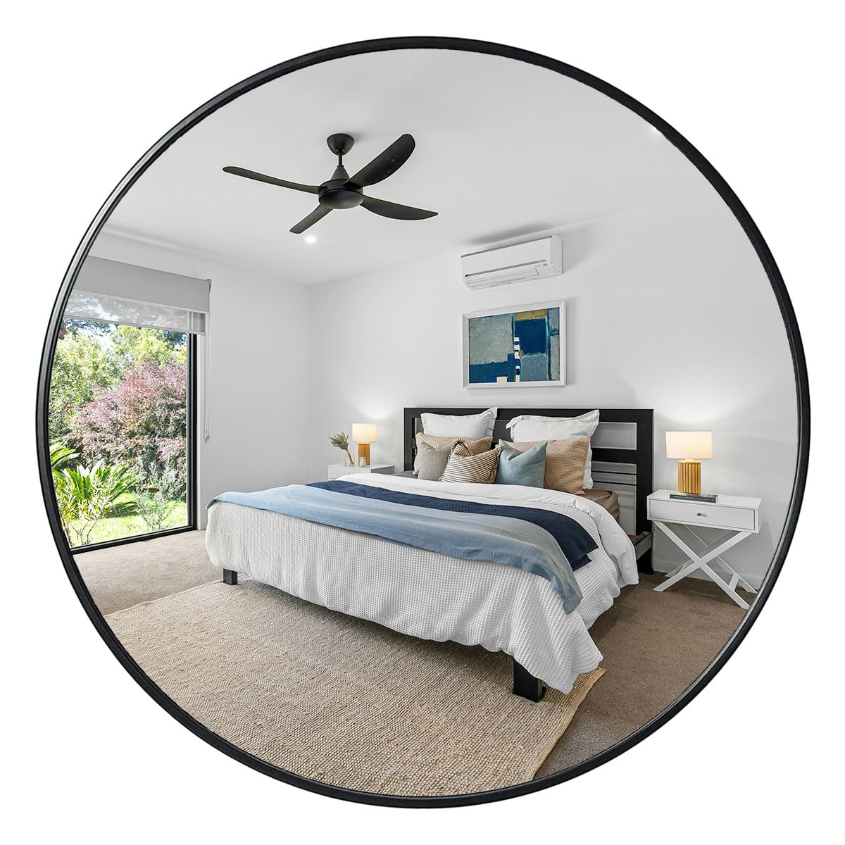 48 Inch Large Round Wall Mirror Black - Modern Metal Frame Circle Bathroom Mirror for Vanity, Living Room, Entryway | Easy to Install Oversized Decorative Mirror for Home & Office Decor