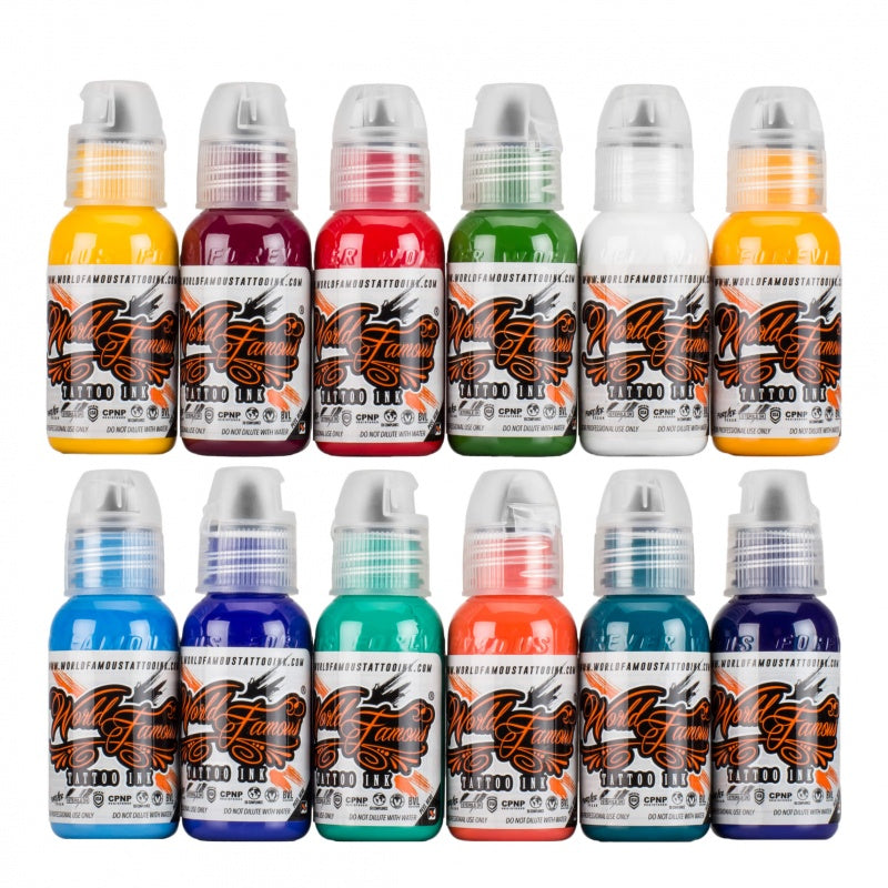 Premium WORLD FAMOUS TATTOO INK Set - 12 Vibrant Colors for Professional Tattoo Artists | Ideal for Tattoo Studios, Body Art & Permanent Makeup