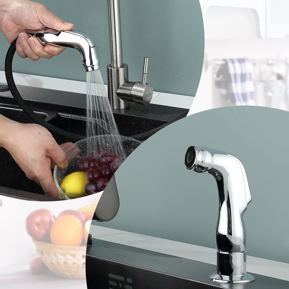 Moen Universal Kitchen Sink Side Sprayer Replacement with Hose and Holder - Chrome Sprayer Head for Easy Cleaning and Dishwashing