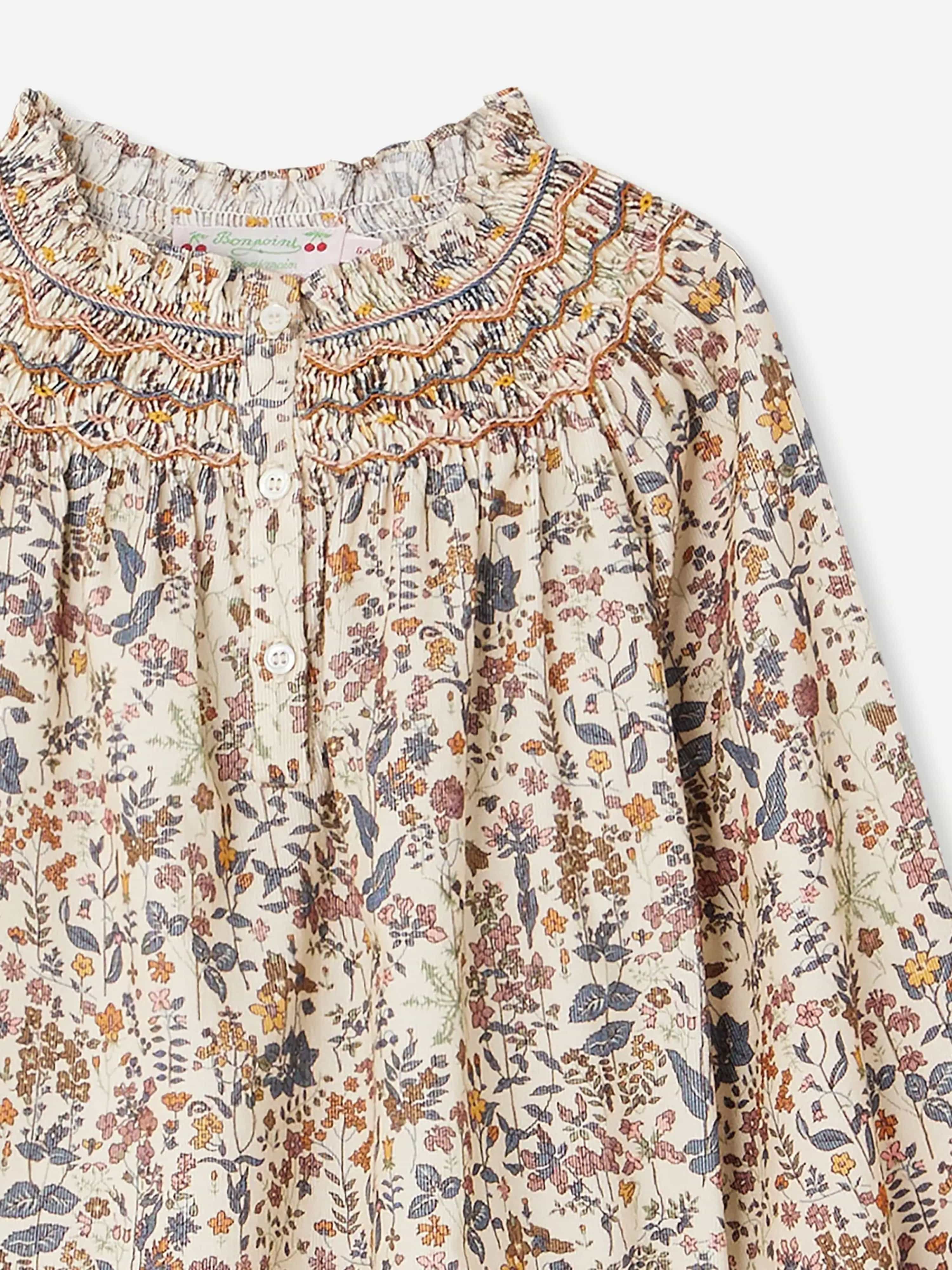 Bonpoint Girls Petal Smocked Blouse - Multicolor Floral Print Cotton Top for Toddler & Kids | Perfect for Birthday Parties, School Events & Family Gatherings