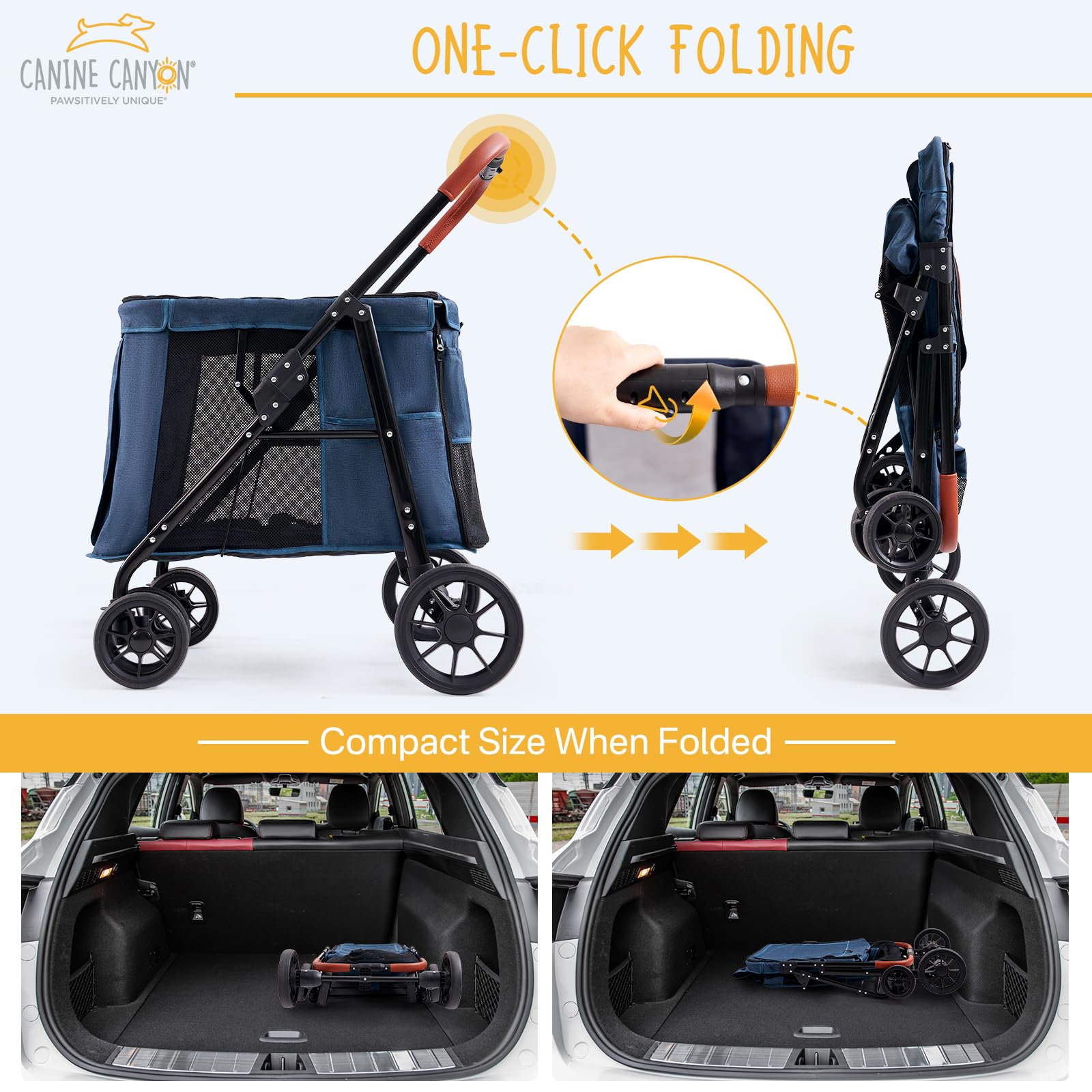 Upgraded 4 Wheel Pet Stroller for Small & Medium Dogs - One Button Fold, Adjustable Mesh Windows & Shades, 360° Swivel Front Wheels with Rear Wheel Brake | Perfect for Outdoor Walks, Park Visits & Vet Appointments