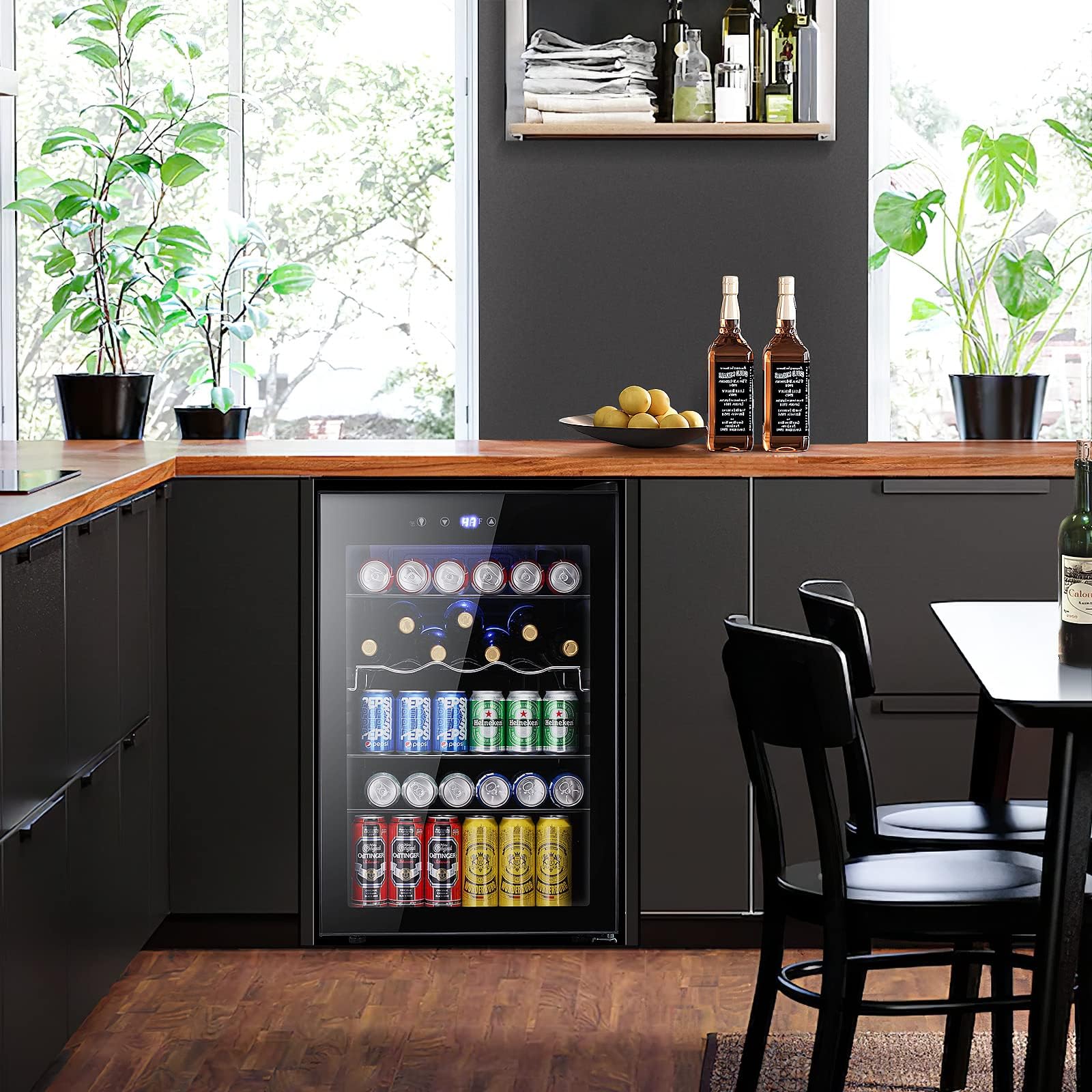 Kismile 4.5 Cu.ft Mini Fridge with Glass Door - 145 Can Capacity Beverage Cooler for Soda, Beer & Wine - Digital Temperature Display - Compact Drink Refrigerator for Home, Office, Bar & Game Room (Black) - Perfect for Parties, Entertaining & Everyday Use
