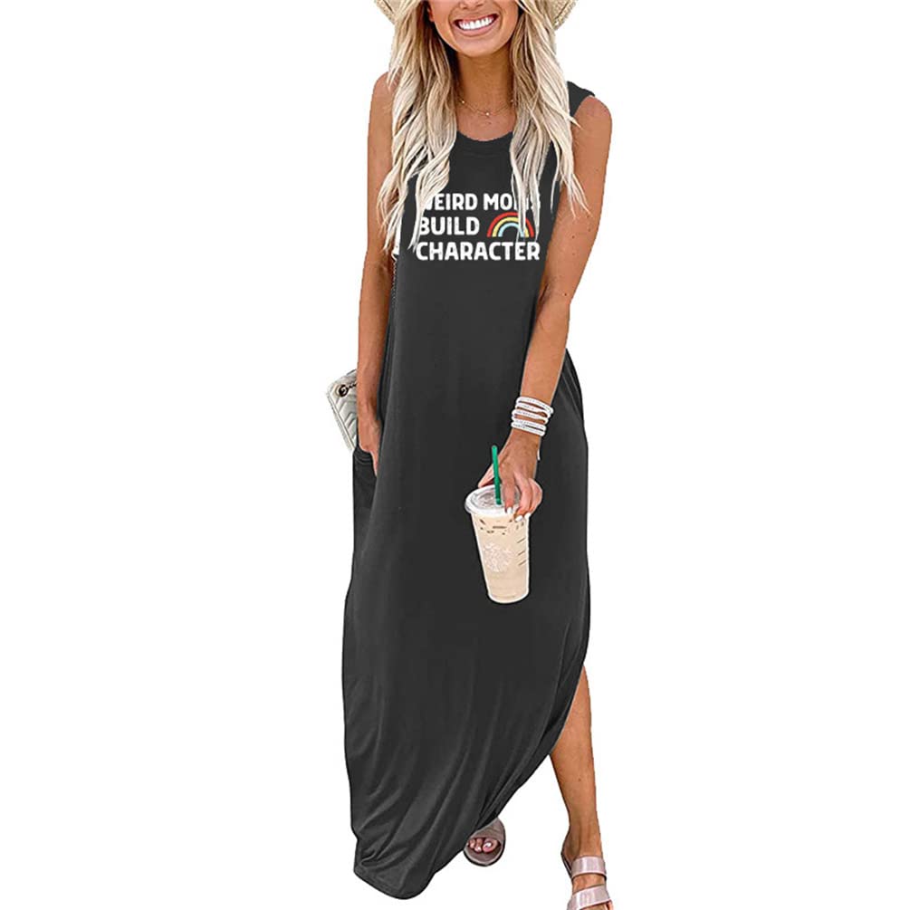 Funny Graphic Sleeveless Maxi Dress for Women - Cute Summer Beach Dress with Character Building Slogan - Perfect for Vacation, Pool Party & Casual Outings