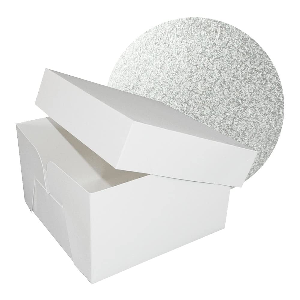 Culpitt 12-Inch Round Silver Cake Drum Board with White Cake Box - Professional Baking Supplies for Wedding, Birthday & Party Cakes