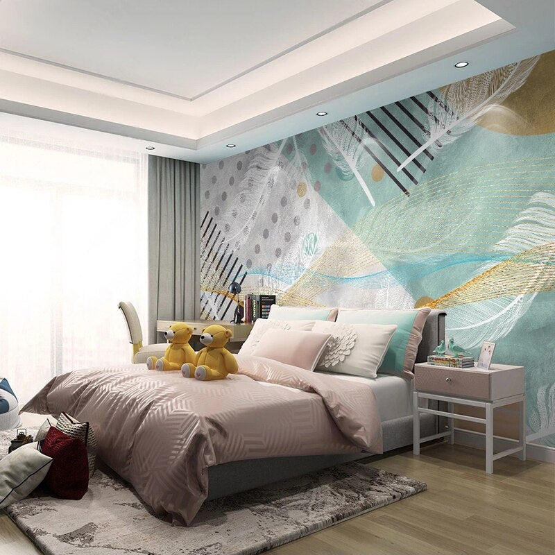 Modern Abstract Green Geometric Wallpaper - Peel and Stick Removable Wall Decor for Living Room, Bedroom, Office - Self-Adhesive Home Decoration with Nature-Inspired Design