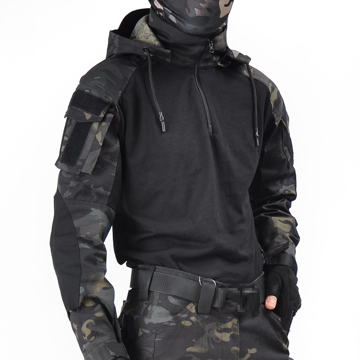 Men's Tactical Combat Shirt - Multicam Camouflage Long Sleeve Military Shirt with Elbow Pads & Hood - Perfect for Airsoft, Hunting, Outdoor Adventures & Tactical Training