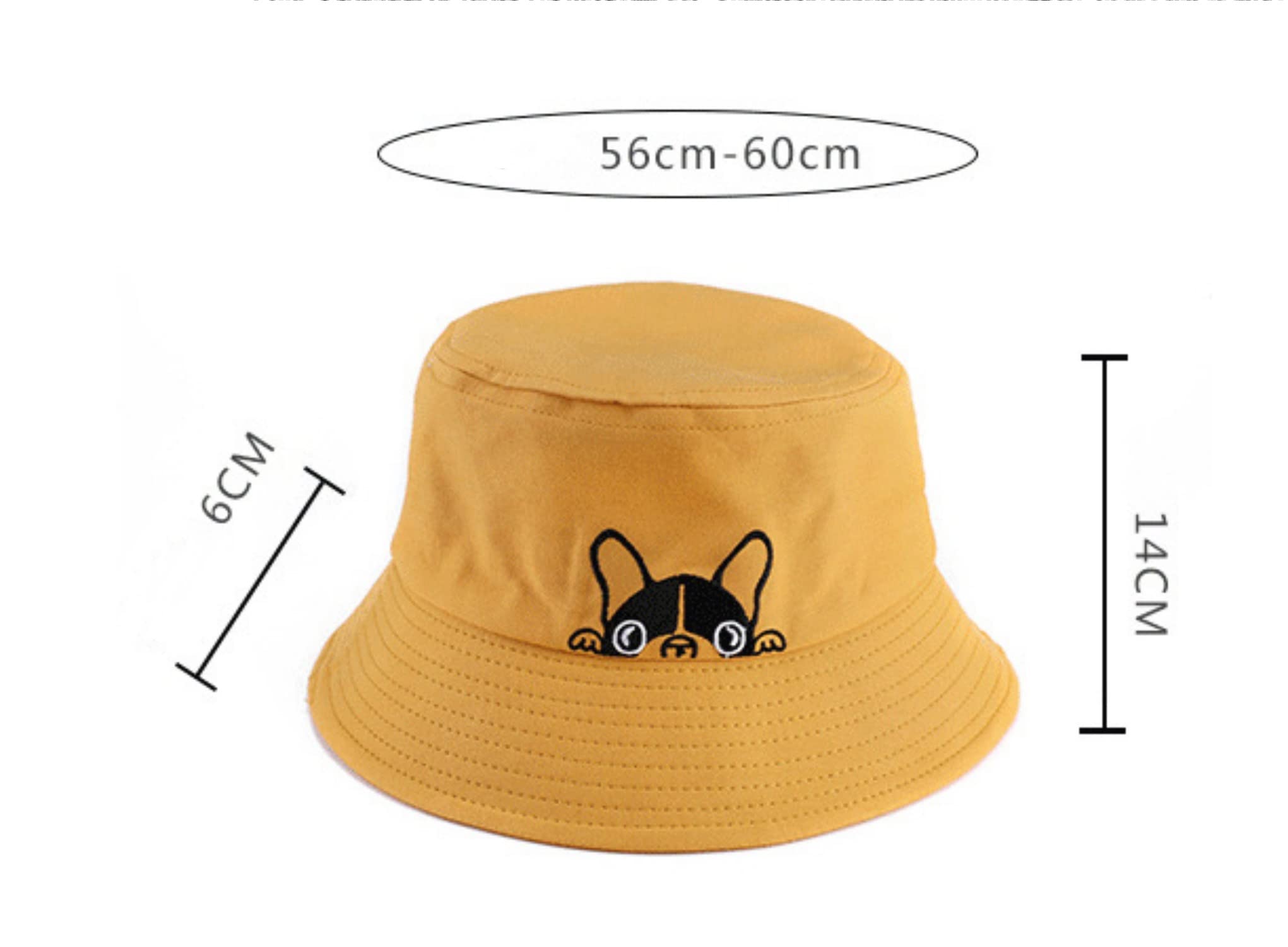Unisex Bulldog Print Cotton Bucket Hat - Summer Beach Sun Hat for Men & Women - Yellow | Perfect for Outdoor Activities, Beach Vacations & Casual Wear
