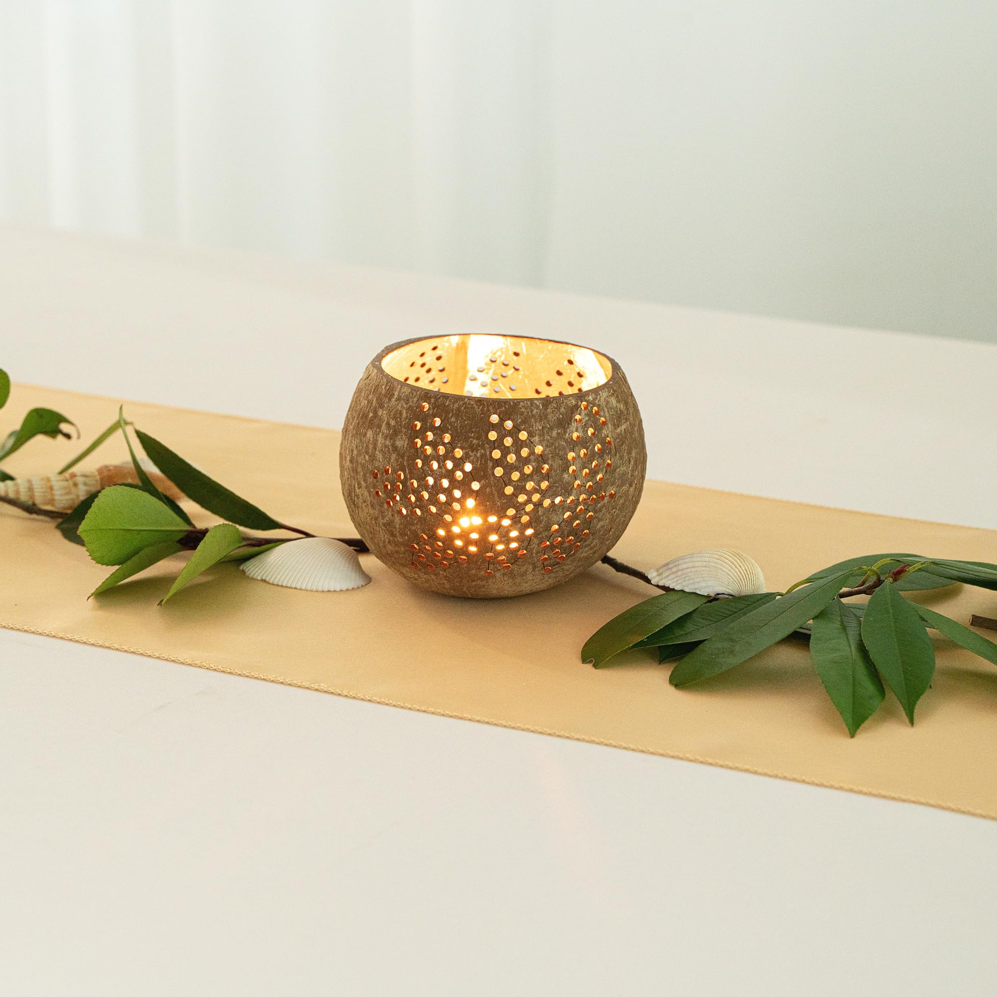 Handcrafted Coconut Shell Candle Holders - 4