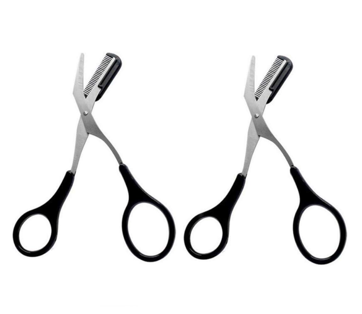 2 PCS Black Eyebrow Trimmer Scissors with Comb - Professional Eyelash & Brow Shaping Tool - Precise Hair Cutter for Men & Women - Perfect for Eyebrow Grooming, Eyelash Trimming & Makeup Kit
