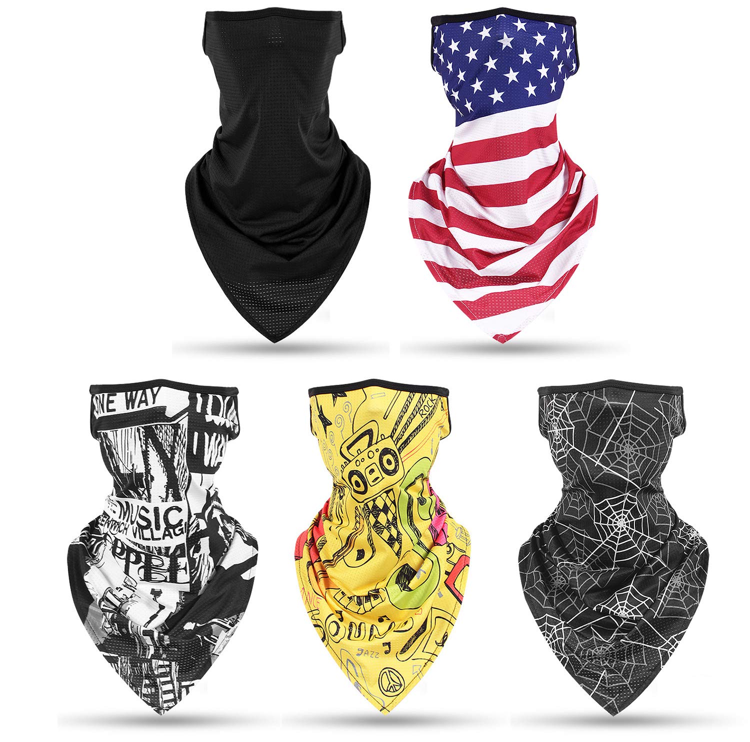 5 Pack UV Protection Face Mask Bandanas - Dustproof Neck Gaiter for Outdoor Activities, Hiking, Cycling & Running