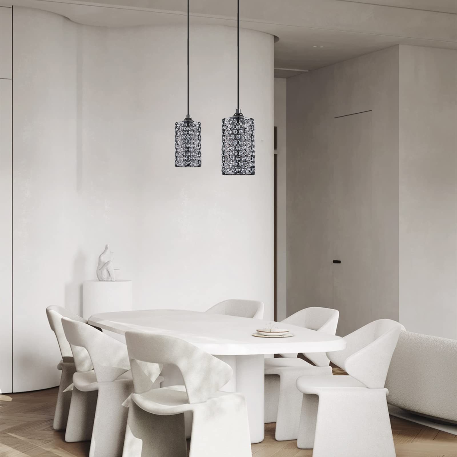 3 Pack Modern Crystal Pendant Lights with Antique Nickel Finish - Polyhedral Opal Glass Shades for Dining Room, Living Room, Hallway - Perfect for Home Decor, Restaurant Lighting (LED Bulb Not Included)
