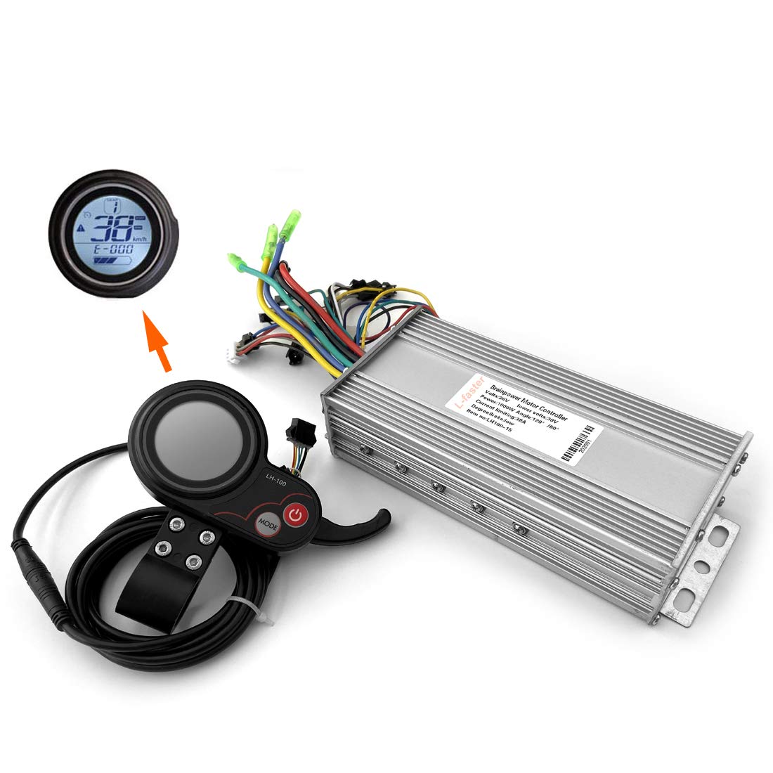 L-faster 450W-1000W Brushless Motor Controller with LCD Display & Thumb Throttle - Electric Scooter Speed Controller & Accelerator for E-Bike, E-Scooter, and DIY Electric Vehicle Projects