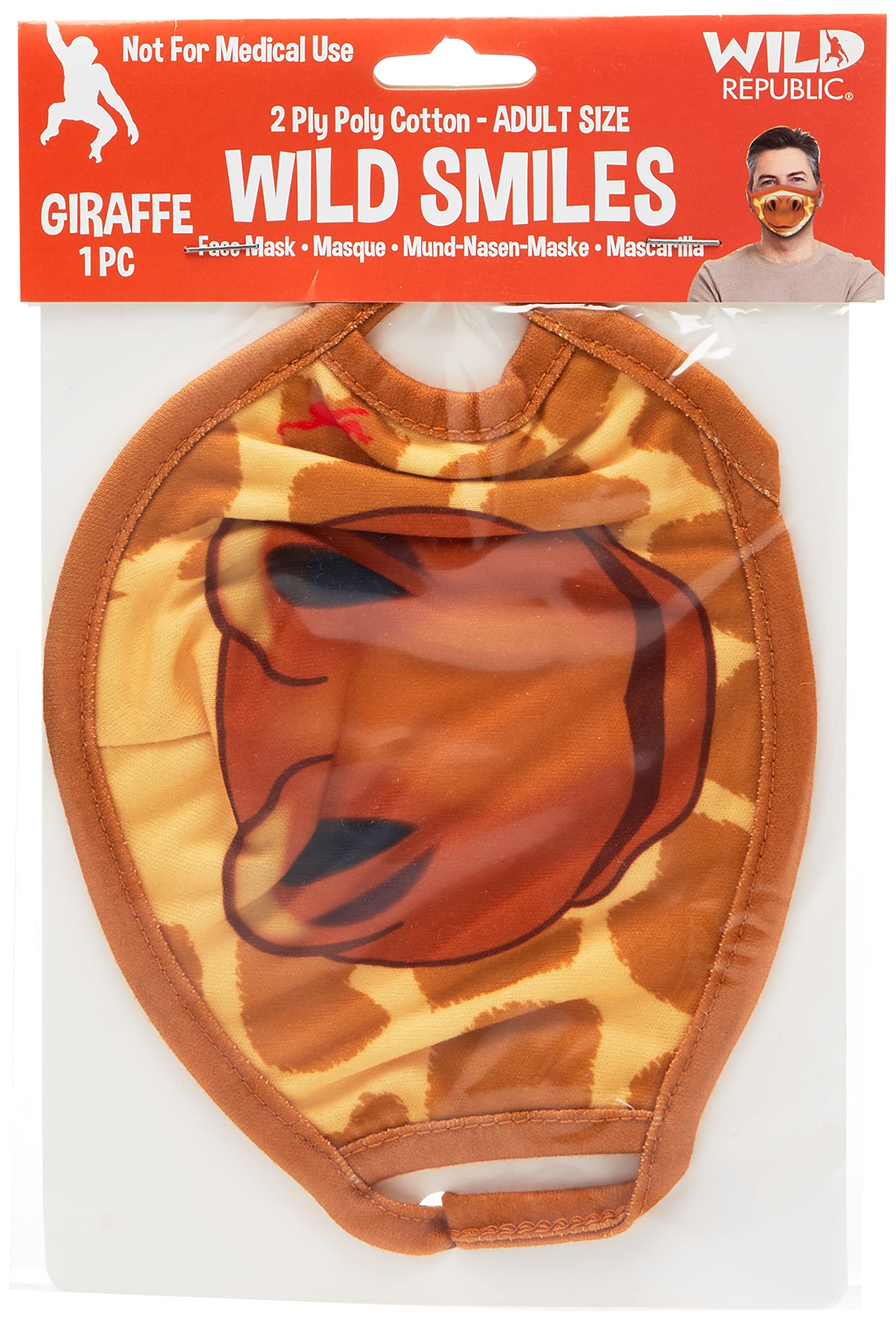 Wild Republic Wild Smiles Reusable Washable Half Face Mask - Comfortable Breathable Fabric for Outdoor Activities, Travel & Daily Protection