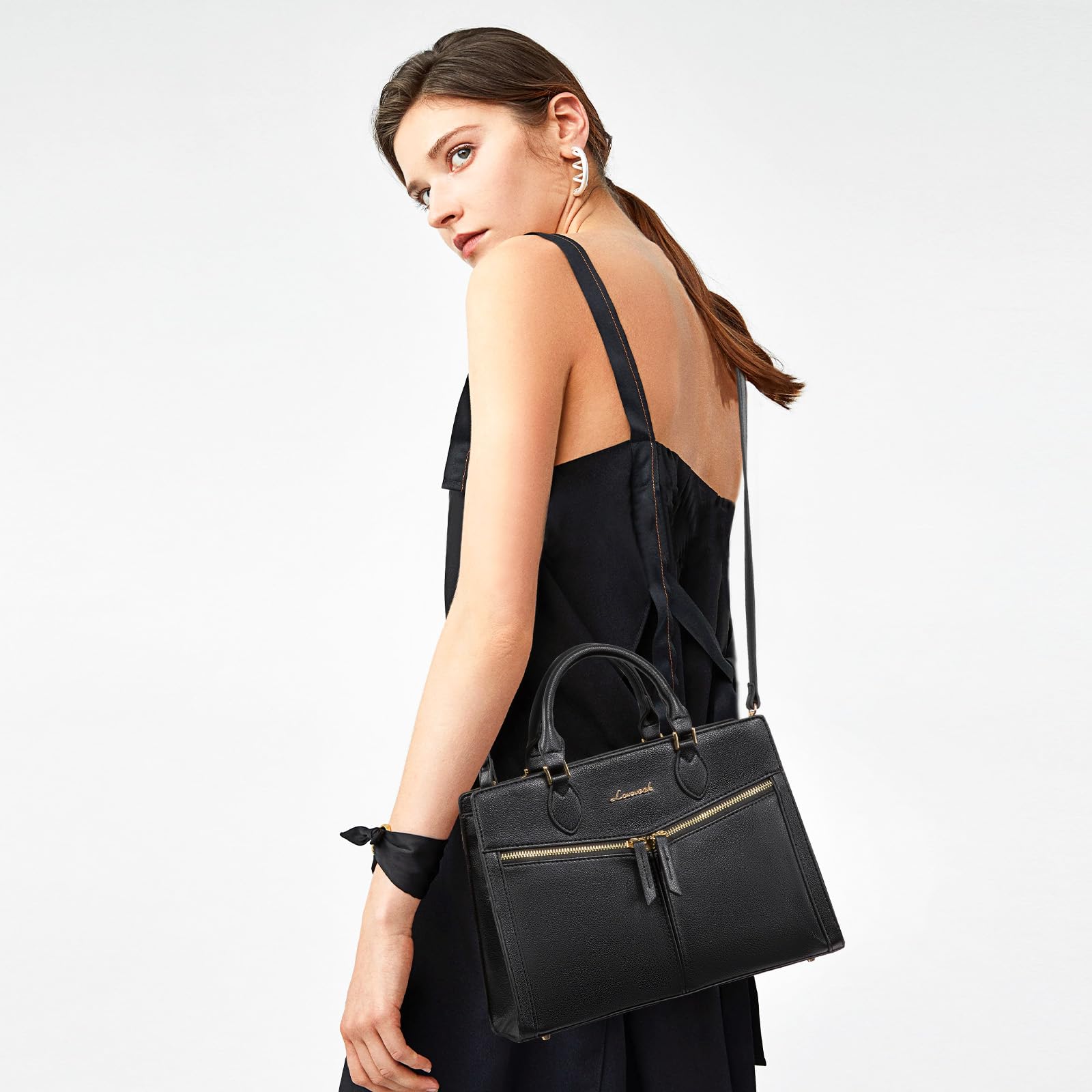 LOVEVOOK Women's Pebbled Leather Crossbody Handbag - Stylish Black Satchel Purse for Everyday Use, Work & Travel