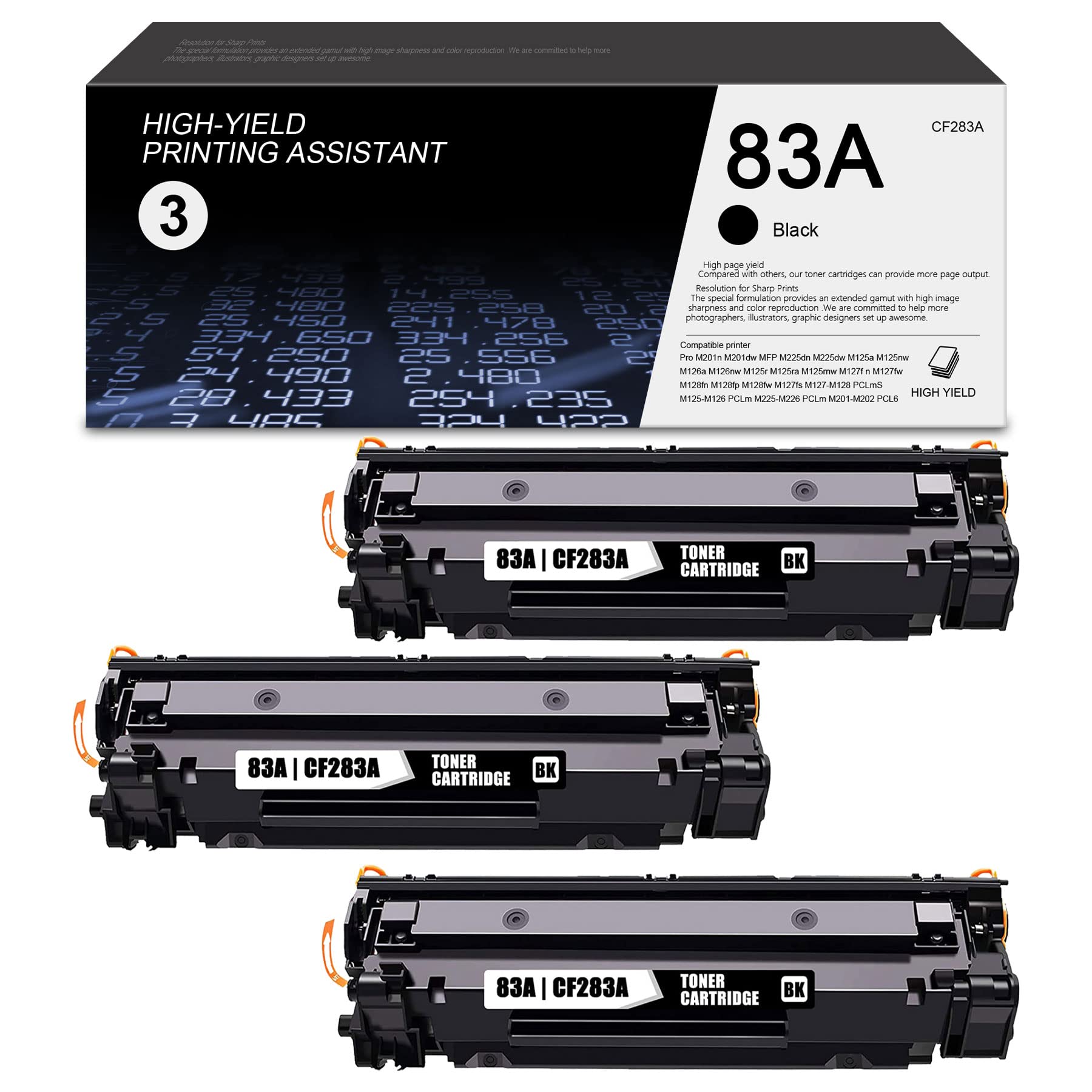 CF283A Toner Cartridge Black - 3-Pack | Compatible Replacement for HP Pro MFP M225dn/M225dw/M201dw/M127fs/M127fw/M127fn/M125nw Printers | High-Yield Printing for Office & Home Use | Perfect for Documents, Reports & Presentations