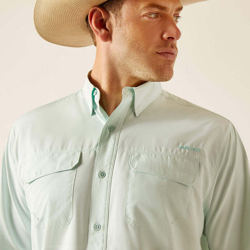 Ariat VentTEK Classic Fit Shirt for Men - Breathable Moisture-Wicking Performance Shirt in Bleached Aqua - Perfect for Outdoor Activities, Hiking & Casual Wear