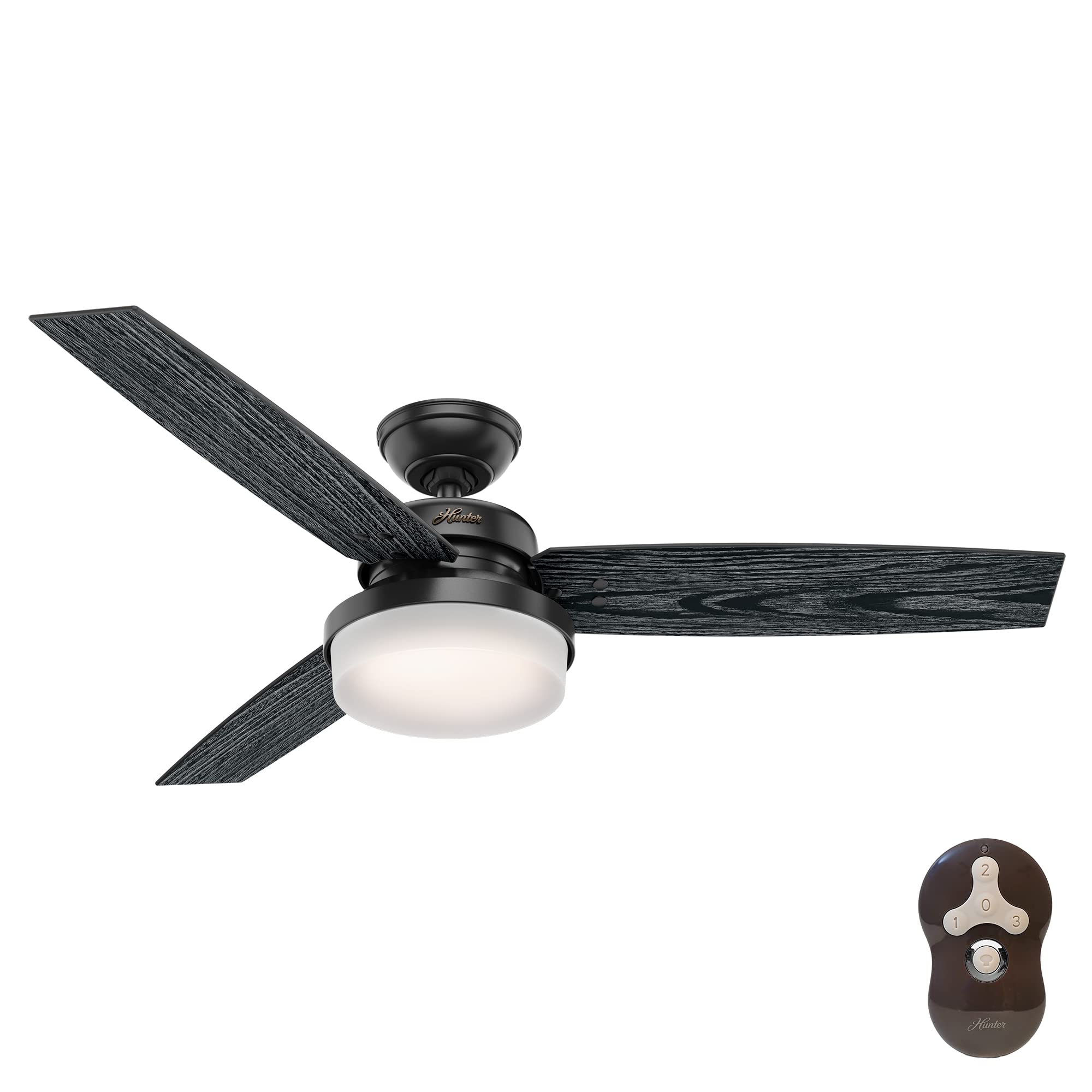 Hunter Fan 52 Inch Matte Black Ceiling Fan with Light Kit & Remote Control - Indoor Cooling for Bedroom, Living Room, Office (Renewed)