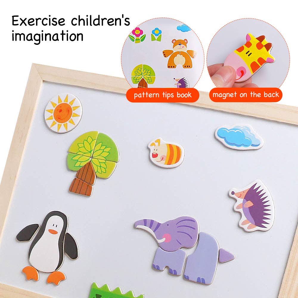 Magnetic Wooden Puzzles for Kids - STEM Learning Toys & Art Easel for Boys & Girls - Perfect for Montessori & Home Education