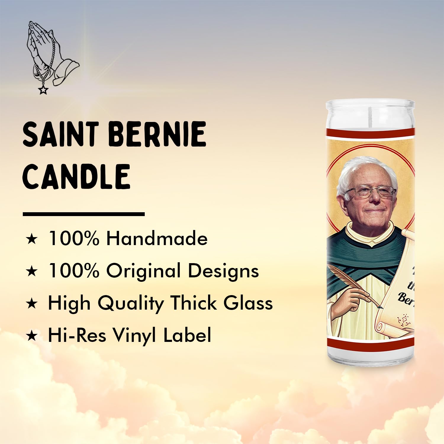 Bernie Sanders Soy Wax Candle - Funny Saint Candle in Glass Jar - Unique Gift for Democracy Lovers - Perfect for Home Decor & Gifting