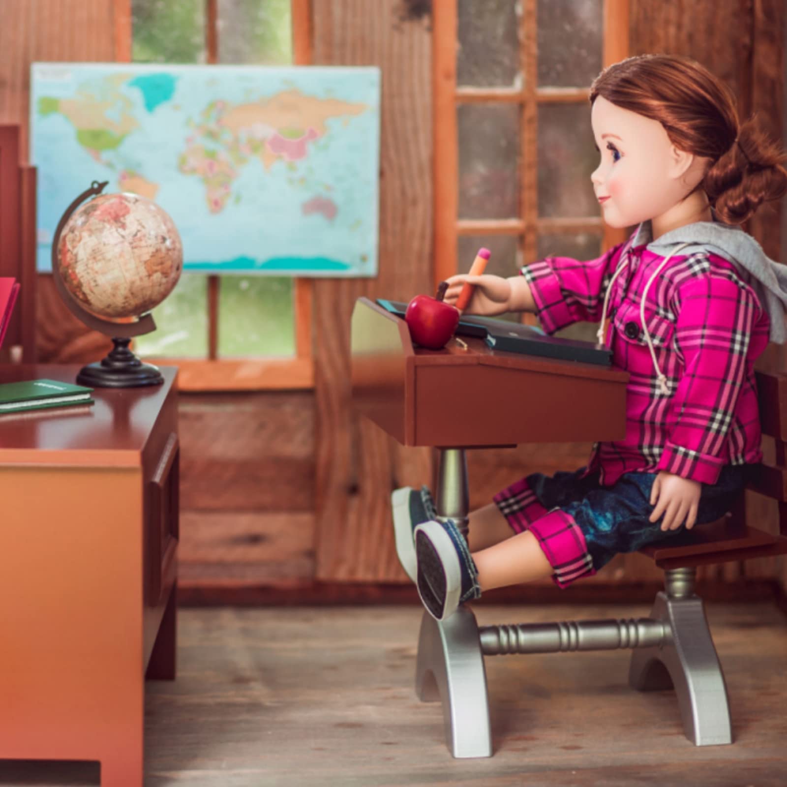 The Queen's Treasures 18 Inch Doll Classroom Set - Teacher & Student Desks, School Books, Chalkboard, Pencil & Globe | American Girl Doll Furniture Compatible | Perfect for School Role Play & Educational Pretend Play