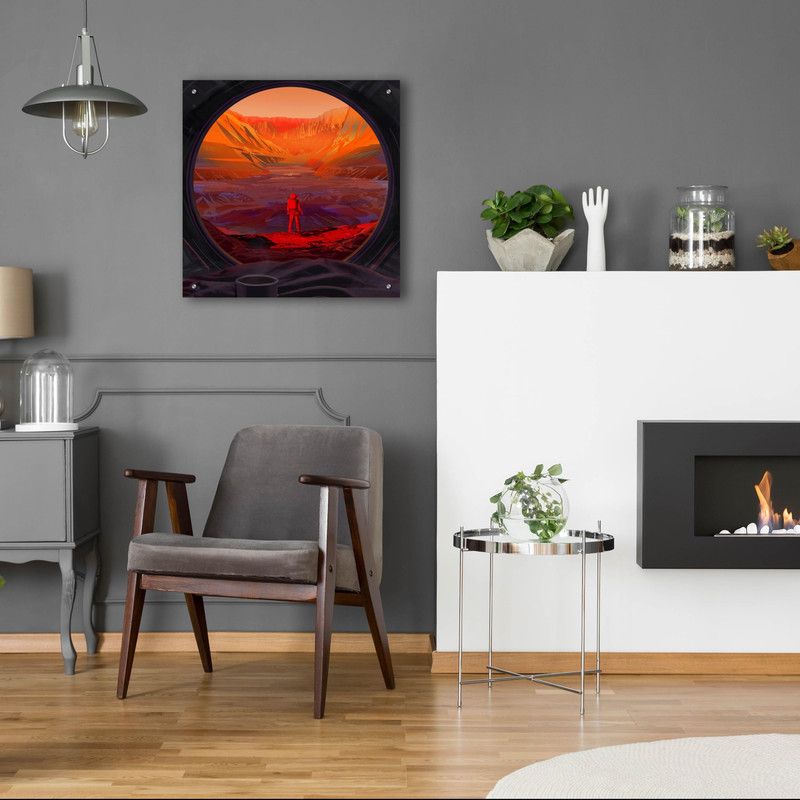 Epic 'On Mars' Acrylic Glass Wall Art - 24x24 Inches Modern Space Decor for Living Room, Bedroom & Office - Premium Framed Canvas Print for Home & Office Decoration