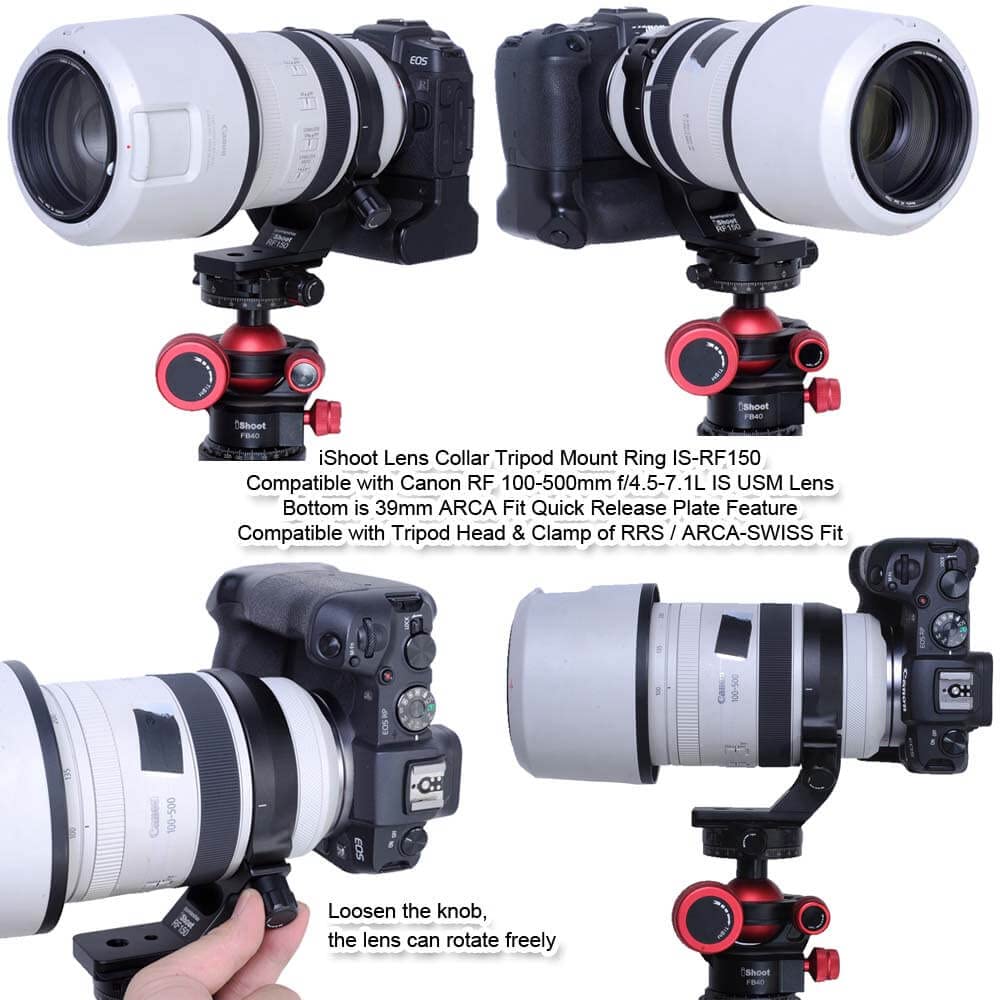 iShoot Tripod Mount Ring Lens Collar for Canon RF 100-500mm f/4.5-7.1L IS USM Lens - Arca-Swiss Compatible Quick Release Plate with Dovetail Groove - Perfect for Wildlife & Sports Photography