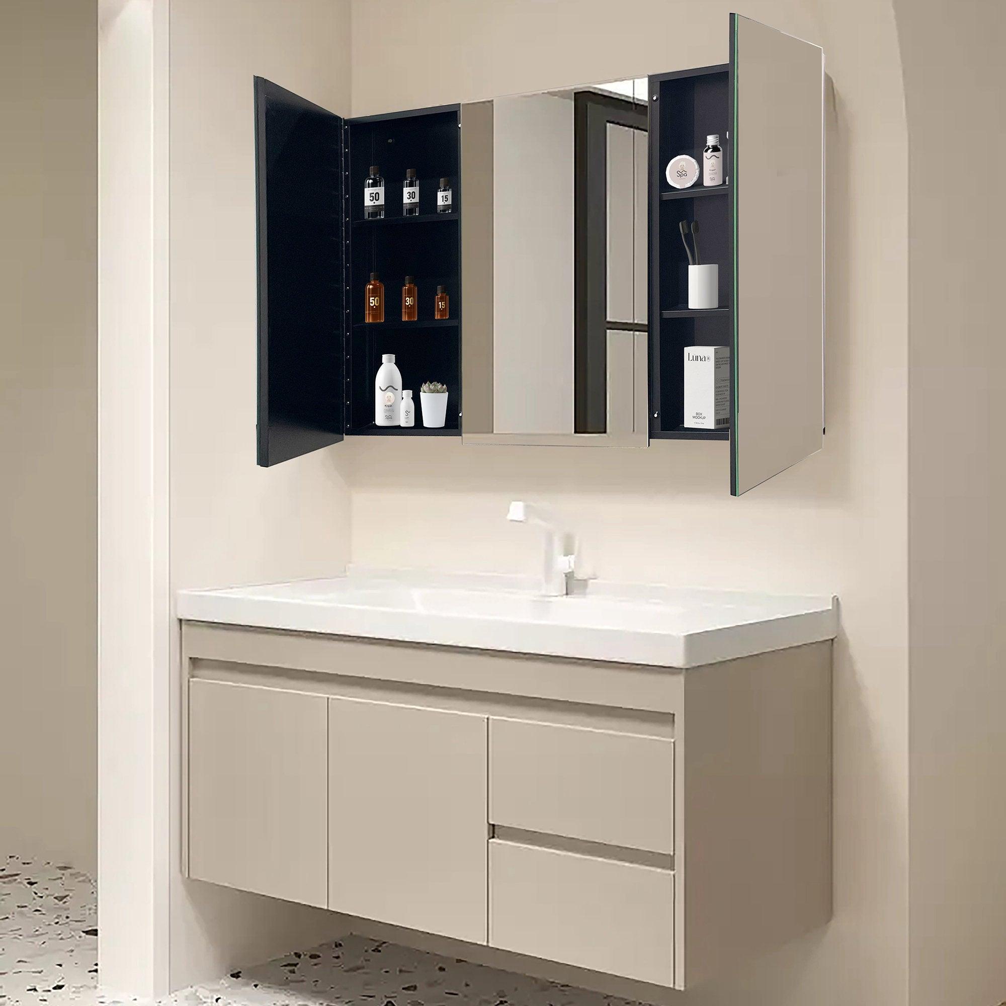 39 x 28 Inches Black Iron Wall Mounted Medicine Cabinet with Mirror - Perfect for Bathroom Storage & Organization