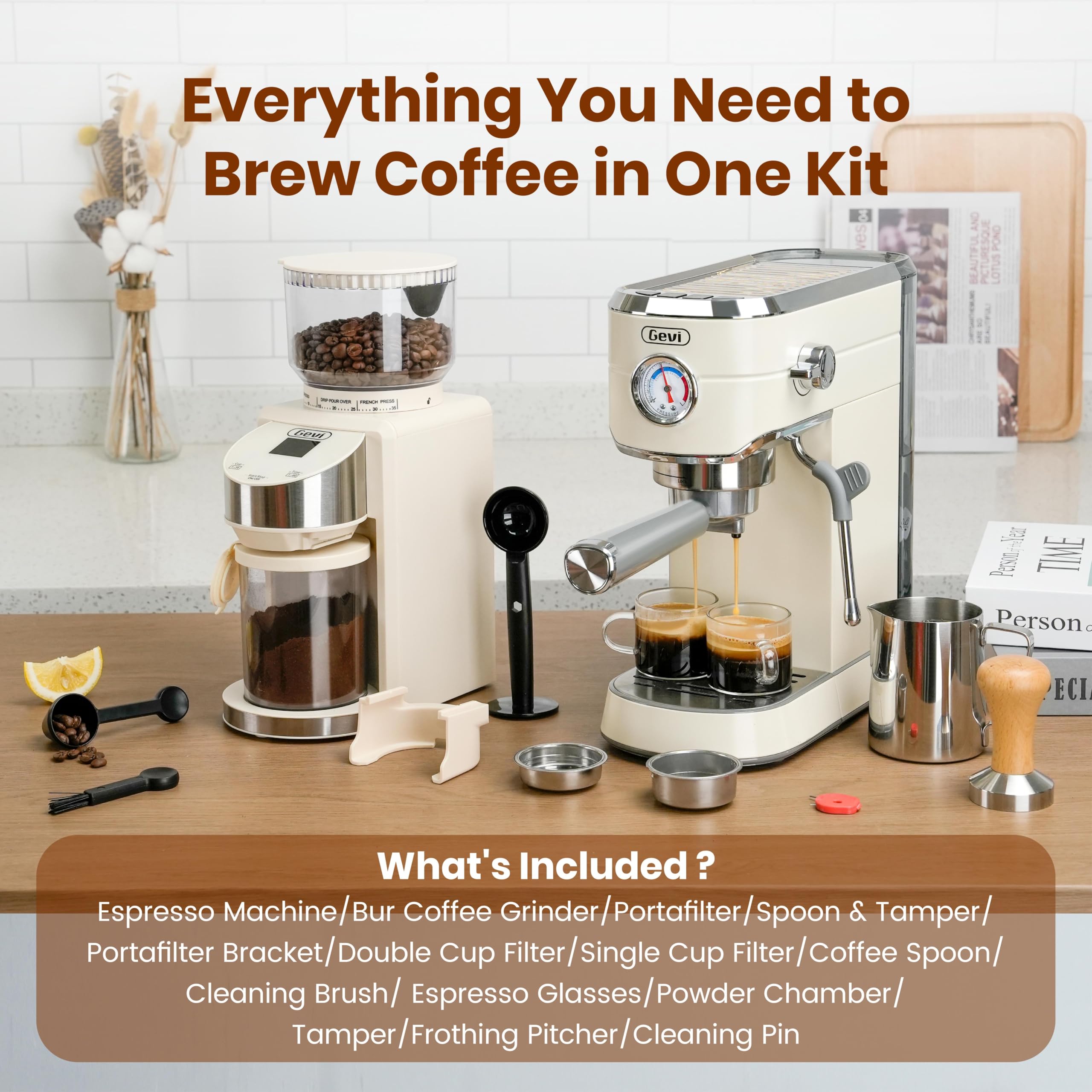 Gevi 20 Bar Super-Automatic Espresso Machine with Built-in Burr Grinder - 35 Precise Grind Settings, Professional Coffee Maker for Home & Office - Perfect Gift for Coffee Lovers (Ideal for Espresso, Cappuccino & Latte Making)