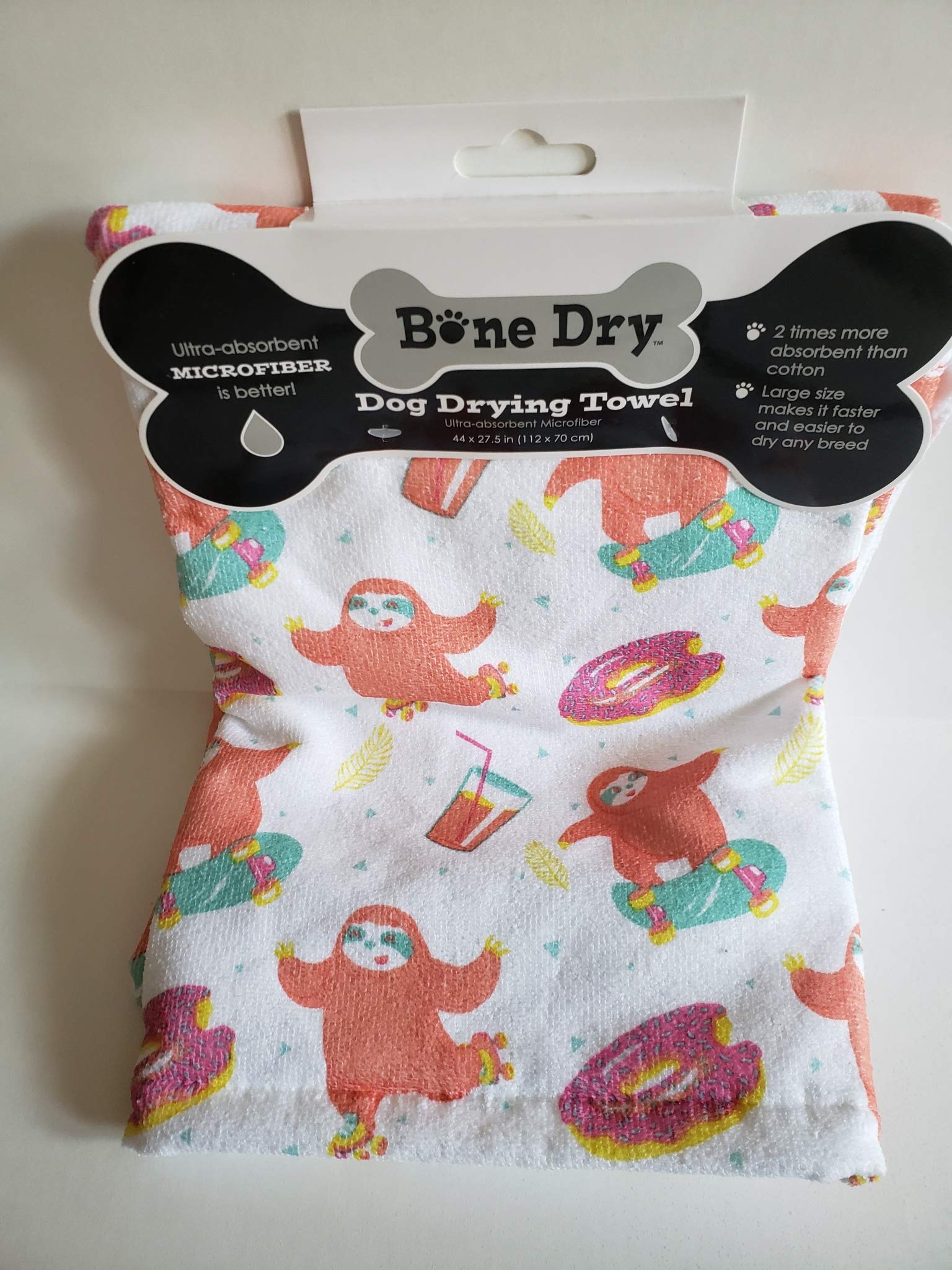 Premium Dog Drying Towel - Super Absorbent Microfiber Pet Bath Towel (White, Sloths & Donuts Design) - Perfect for Post-Bath Drying, Grooming, and Outdoor Adventures