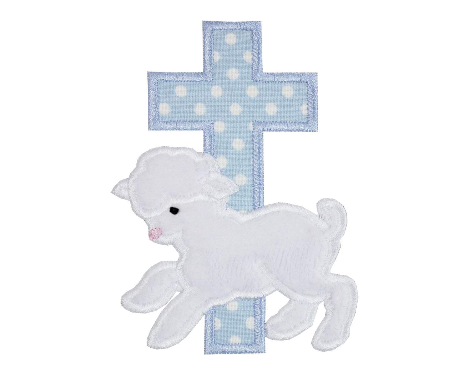 Easter Lamb with Blue Cross Patch - Sew On or Iron On Applique for DIY Crafts, Clothing, and Holiday Decorations