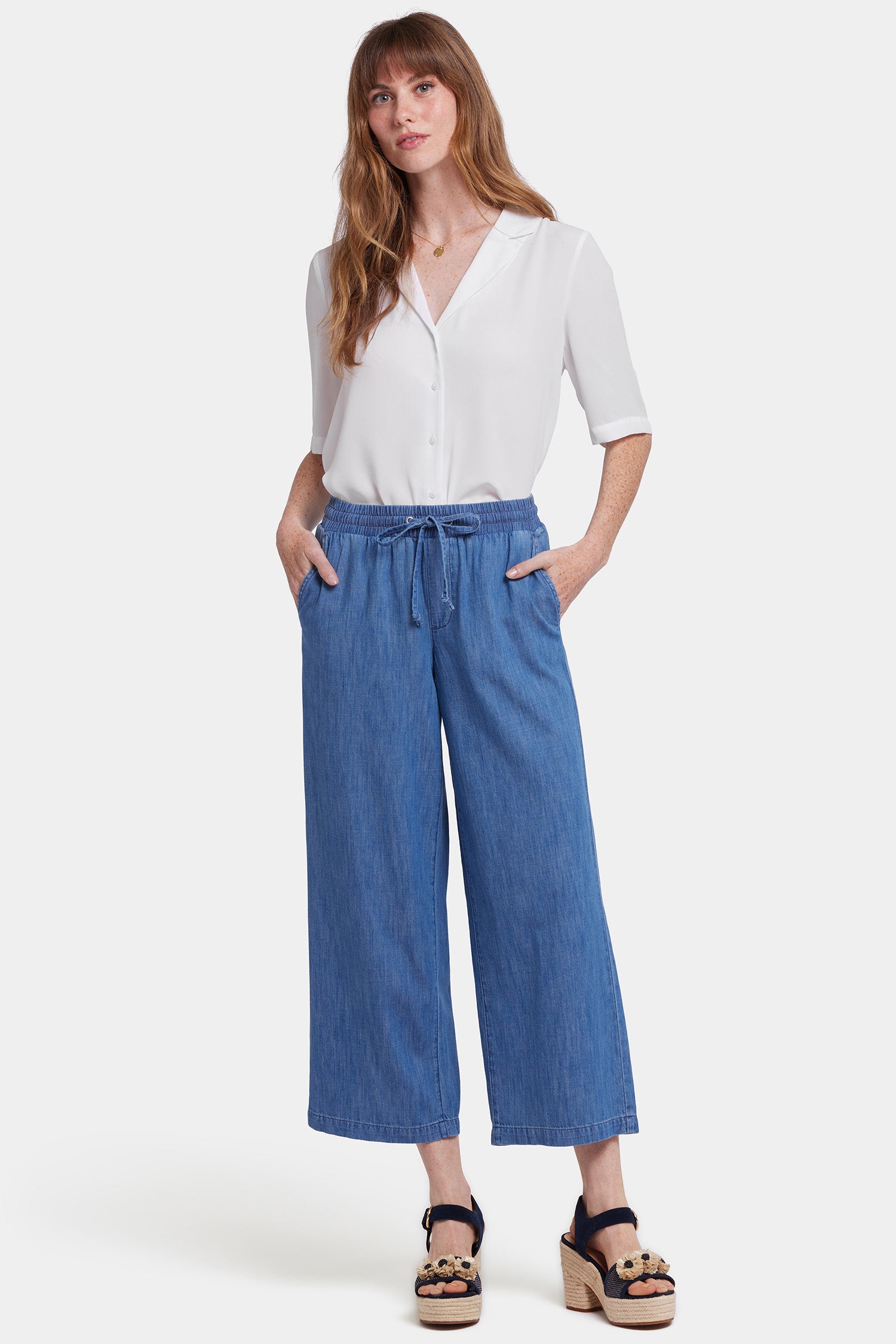 Jayne Pull On Wide Leg Ankle Pants for Petite Women - Comfortable Stretch Trousers for Work, Office & Casual Wear