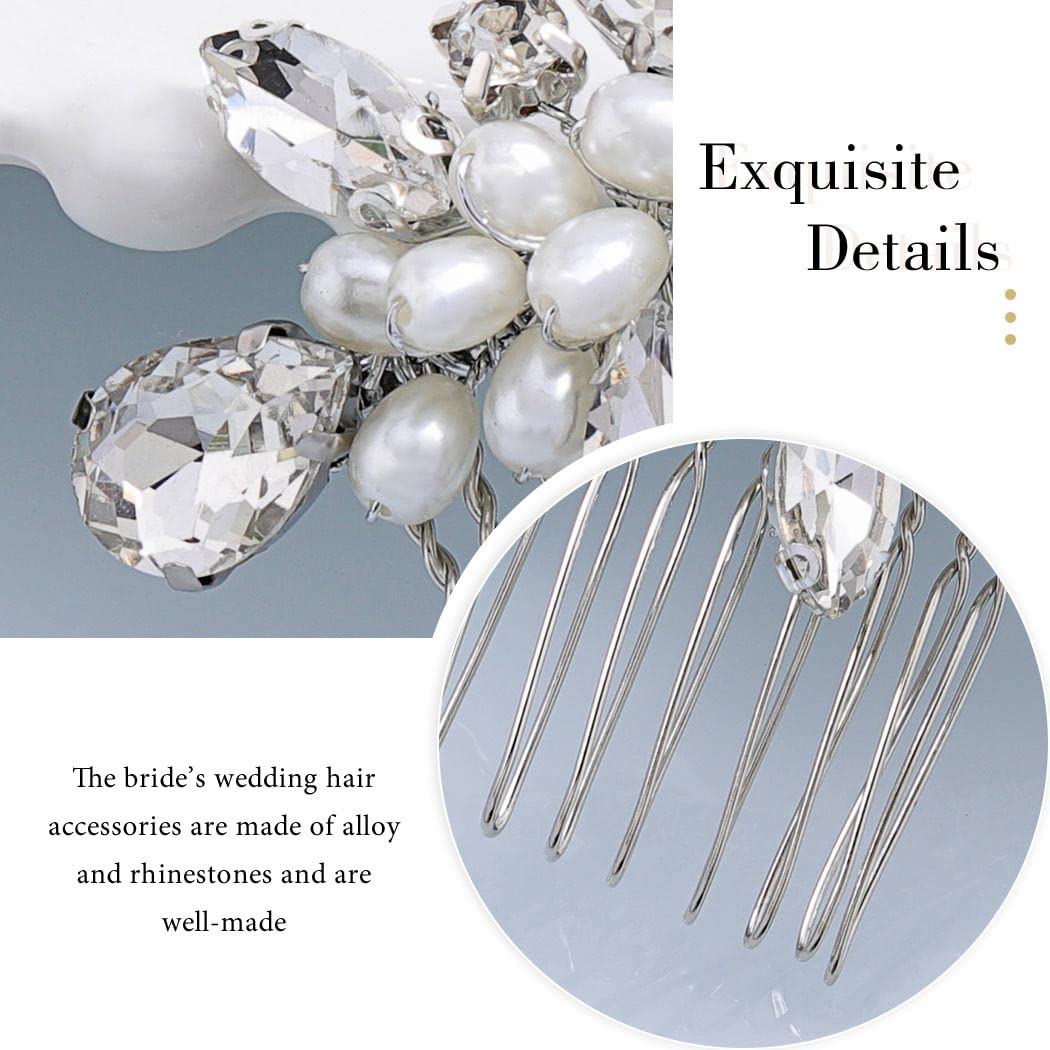 Bridal Pearl Hair Comb with Rhinestones - Wedding Hair Accessories for Women
